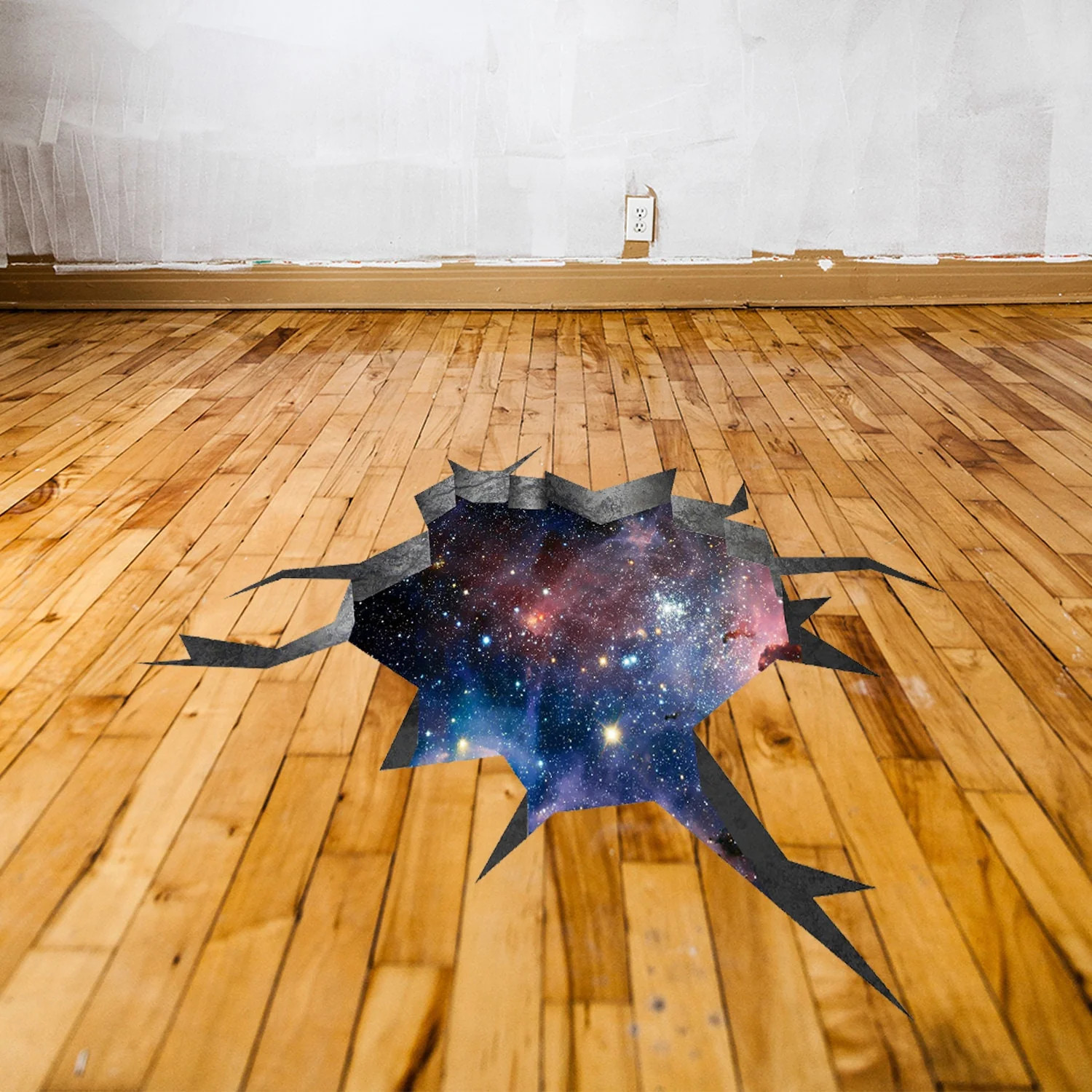 3d Effect Deep Space Wall Sticker – Outer Galaxy Floor Art Decor Mural Porthole