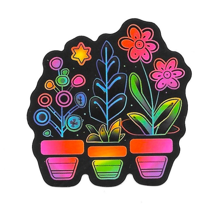 Retro Neon Potted Plants Vinyl Sticker Flower Garden Decal Glow Aesthetic Art