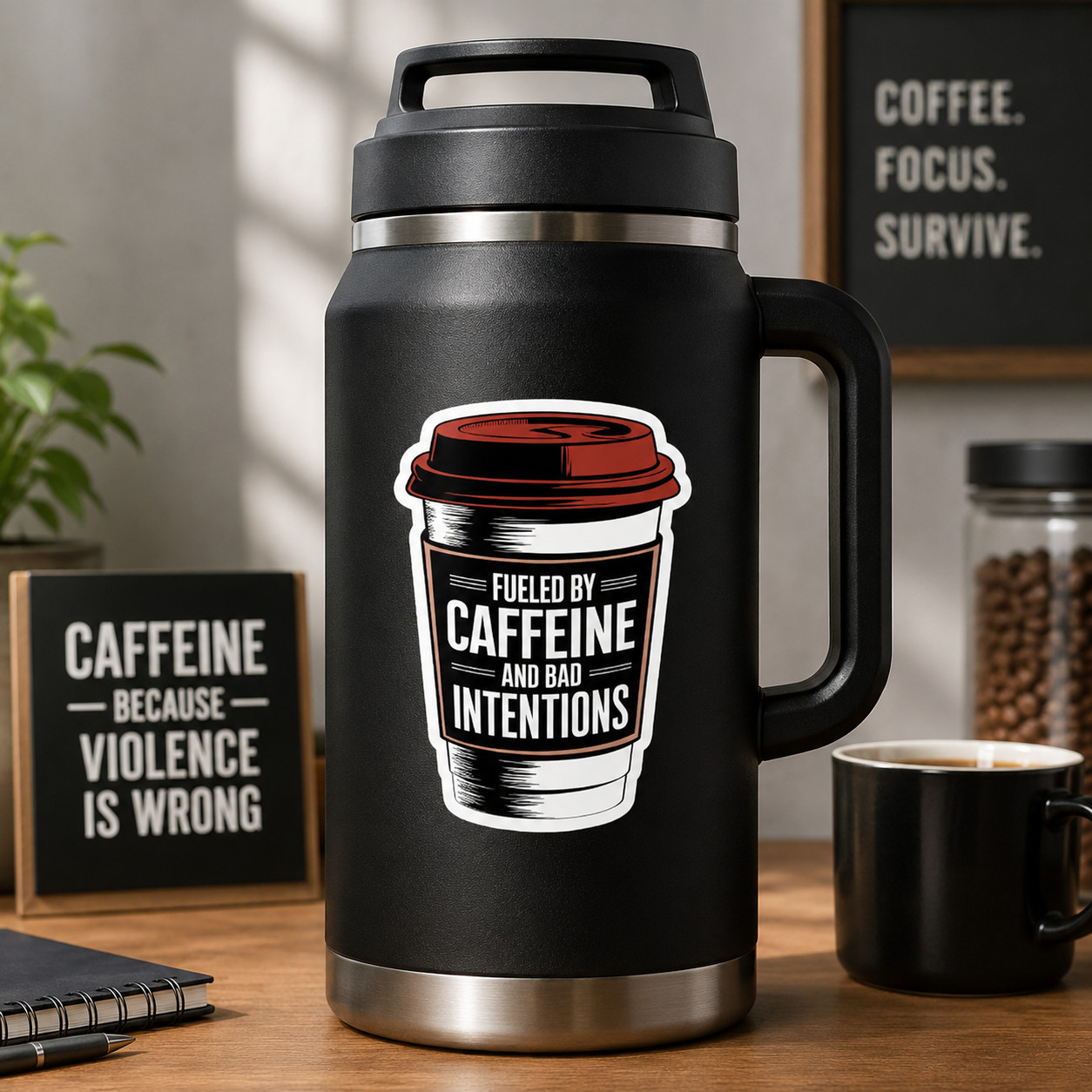 Fueled by Caffeine Sticker 4in Funny Coffee Cup Vinyl Decal for Laptop