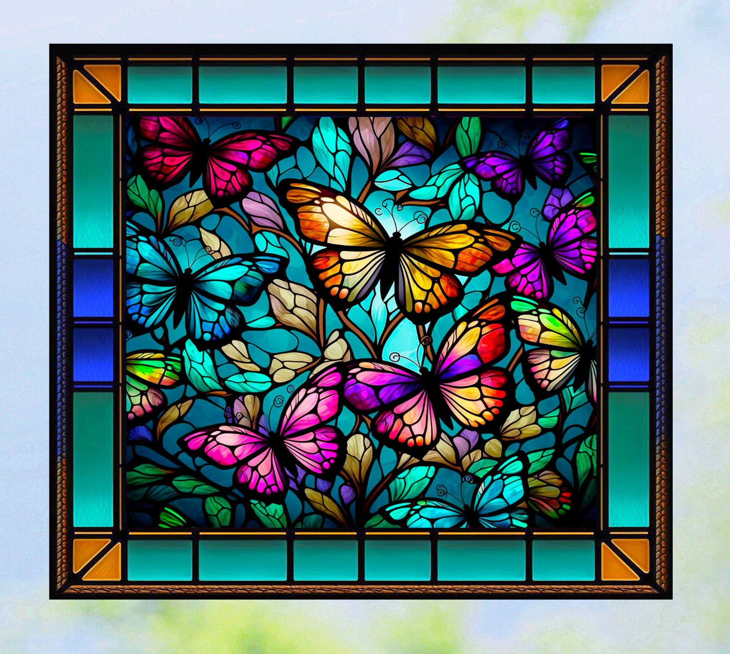 Butterflies Faux Stained-Glass WINDOW CLING Size 9" Repositionable Vinyl