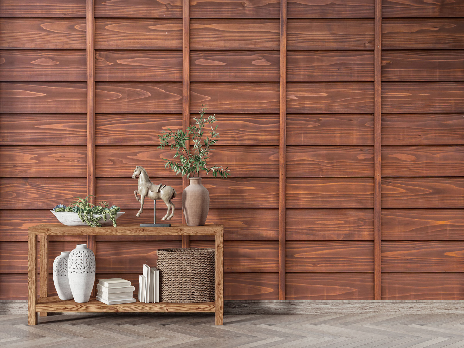 Wooden Wall Mural, Japanese Style Wallpaper, Rustic Wall Art. Self-adhesive