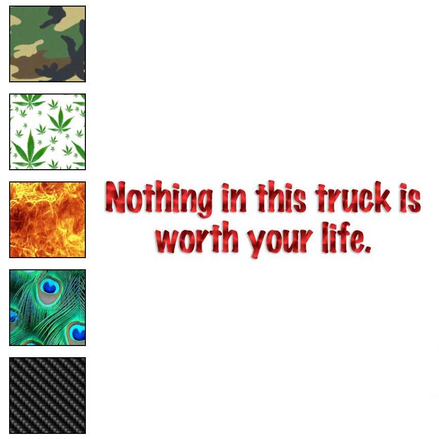 Nothing In Truck Worth Life, Vinyl Decal Sticker, 40 Patterns & 3 Sizes, #3200