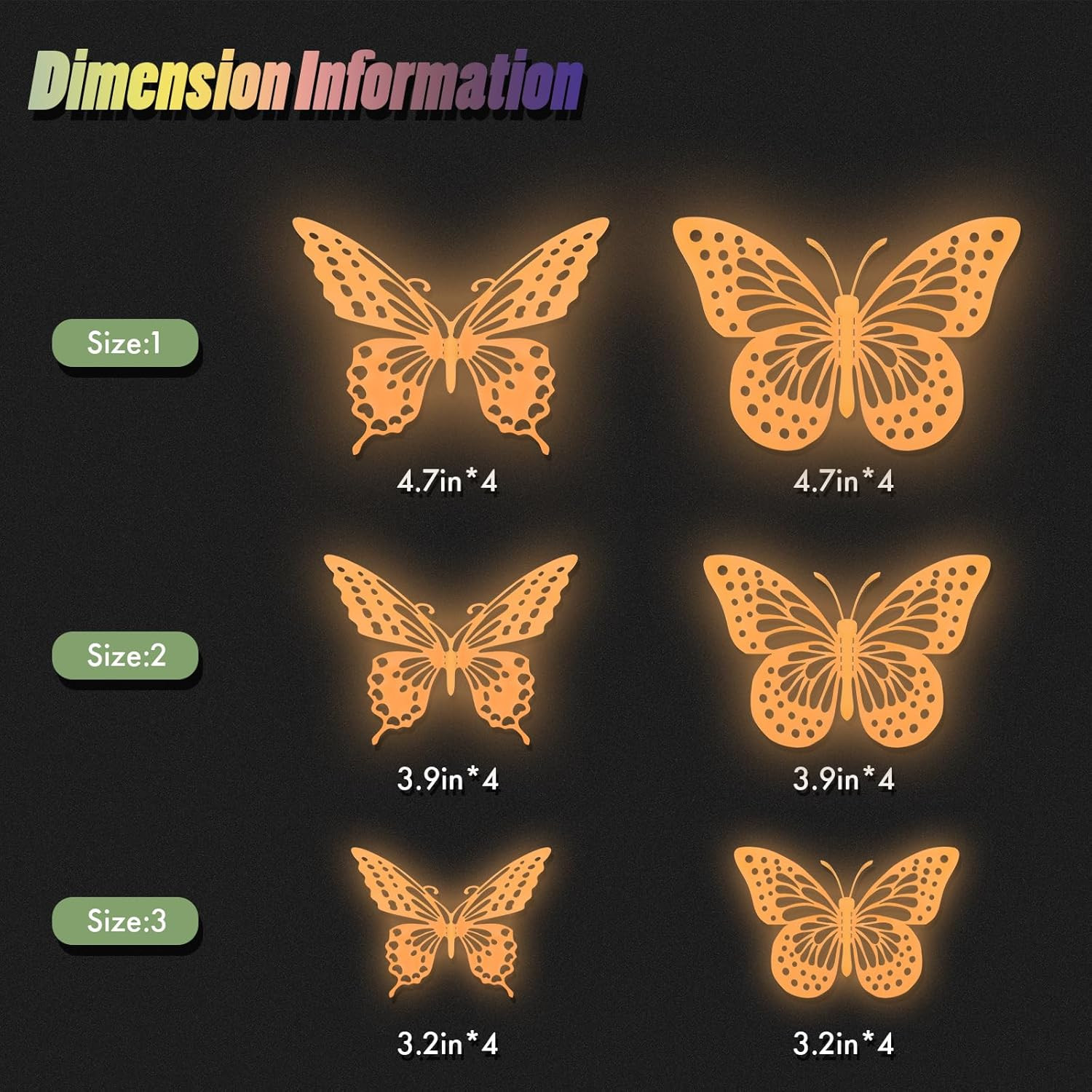 Glow in The Dark 3D Butterfly 24 Pcs 3 Sizes, Luminous Butterfly Stickers for Ce
