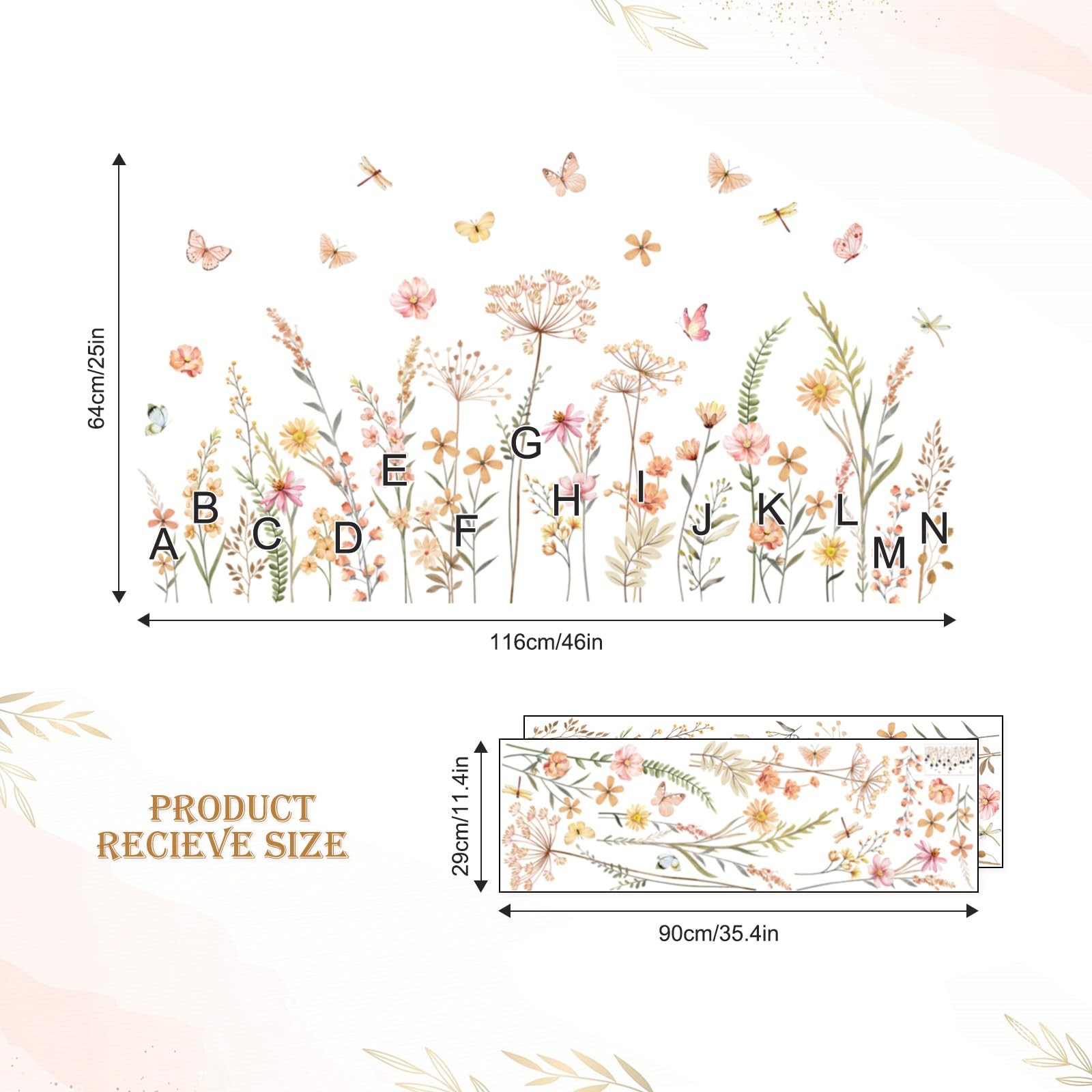 Boho Flower Wall Decals Bohemia Wildflower Grass Wall Stickers Peel and Stick…