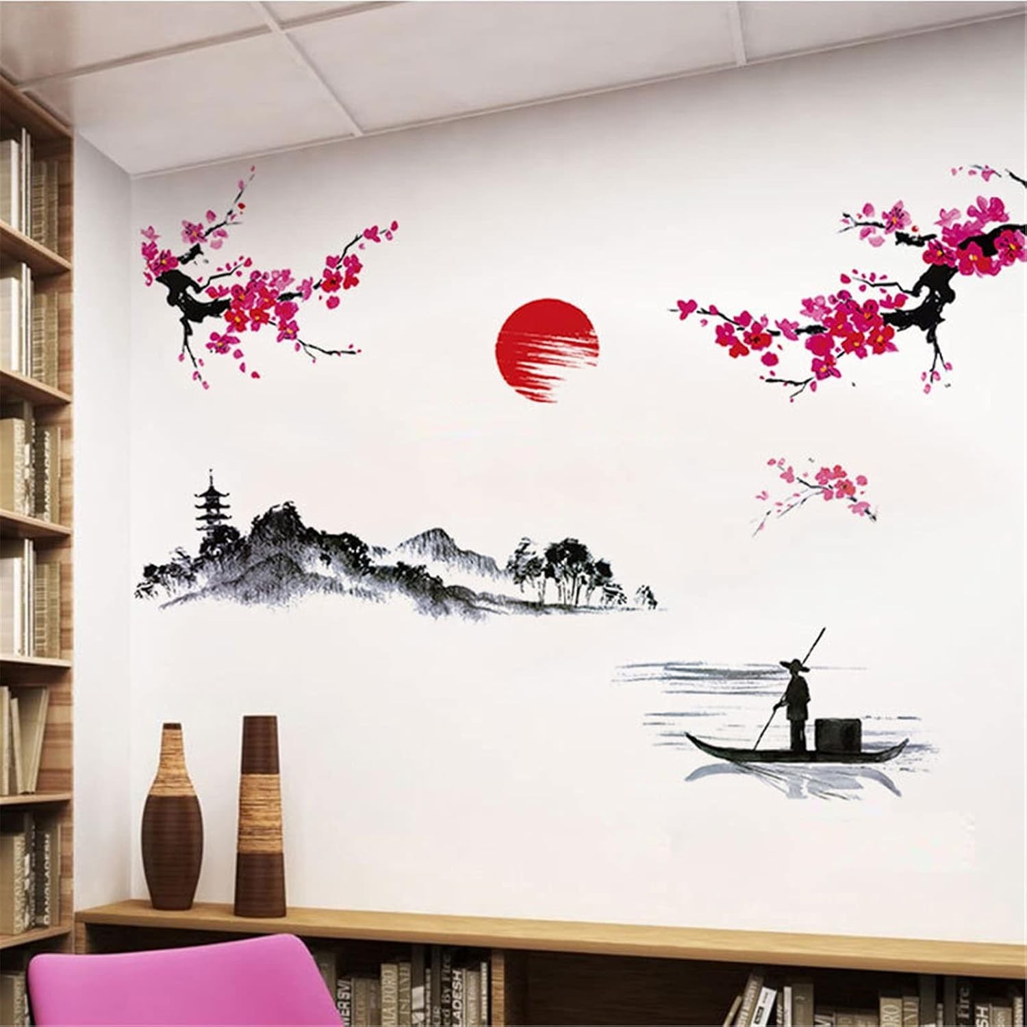 Artistic Red Cherry Blossom Decals – Waterproof & Removable for Living Spaces