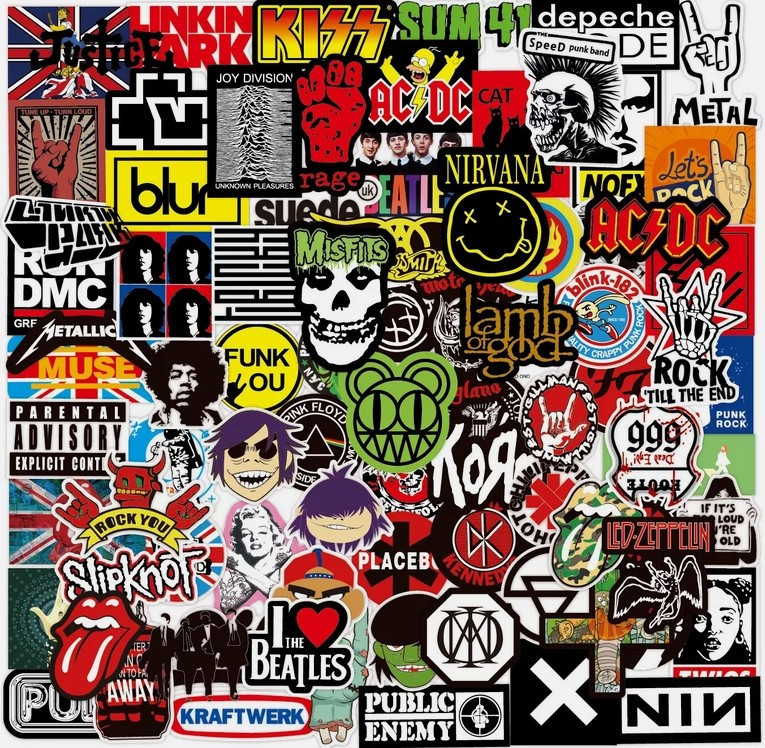 100Pcs Rock Band Stickers Lot – Punk Heavy Metal Music Decals for Guitar,Laptop