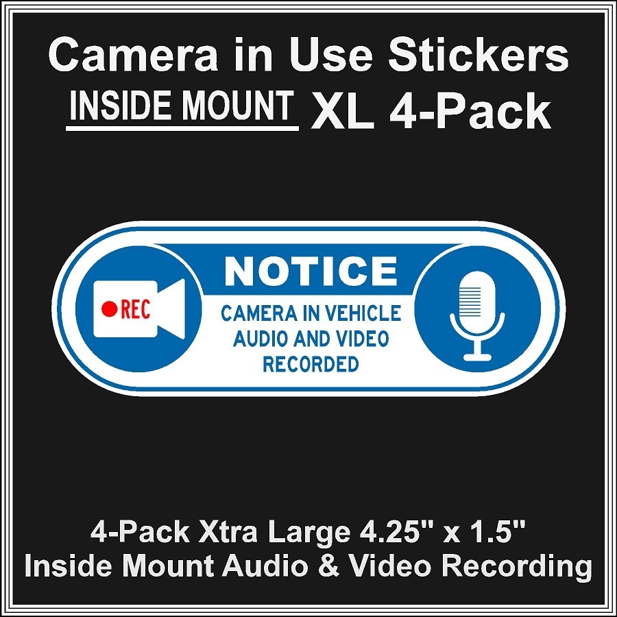 Camera in Car Recording Video XL 4-Pack INSIDE MOUNT Decals Blue White 4.25×1.5