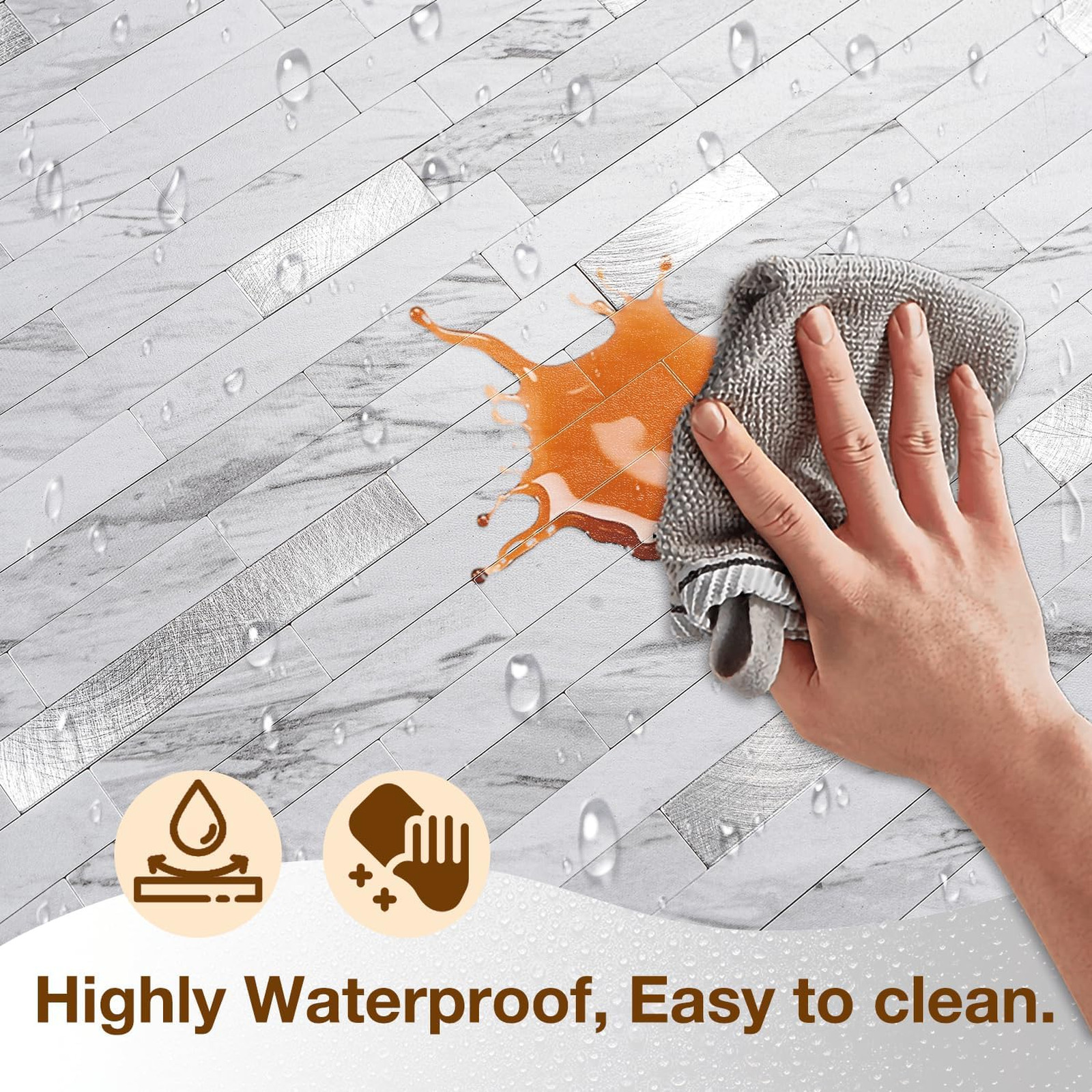 Peel and Stick Backsplash Tile Waterproof PVC Wall Sticker 3D Faux Stone Marble