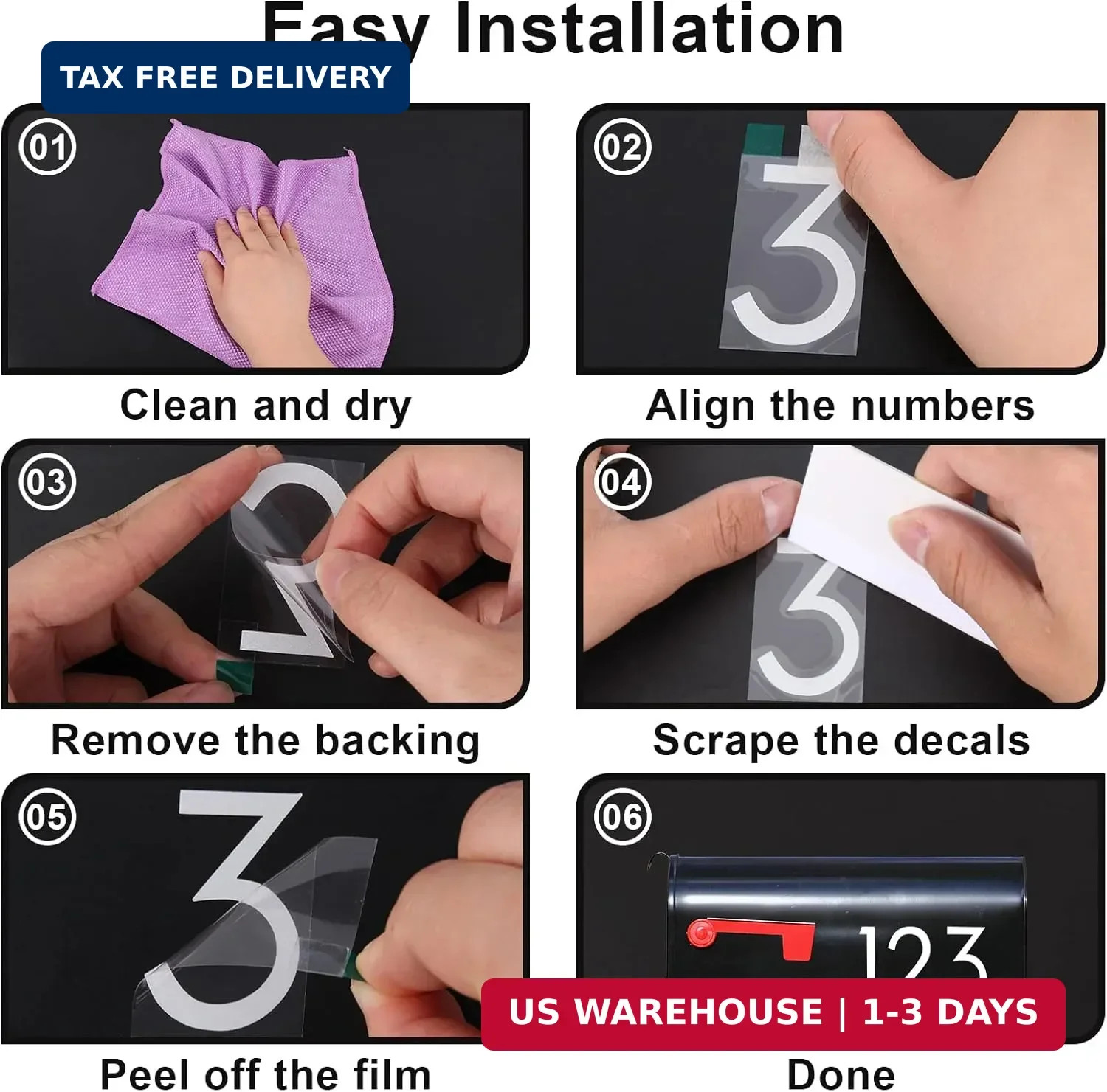 4 inch Reflective Mailbox Numbers for Outside, 5 Sets Number Stickers with Stick