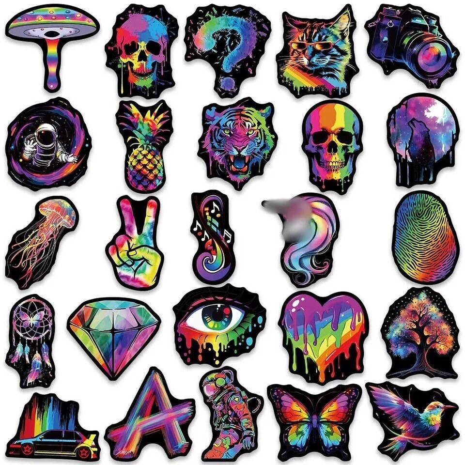 Rainbow Tie Dye Stickers 50pk Trippie Hippie Graphics Stickers Random Mixed