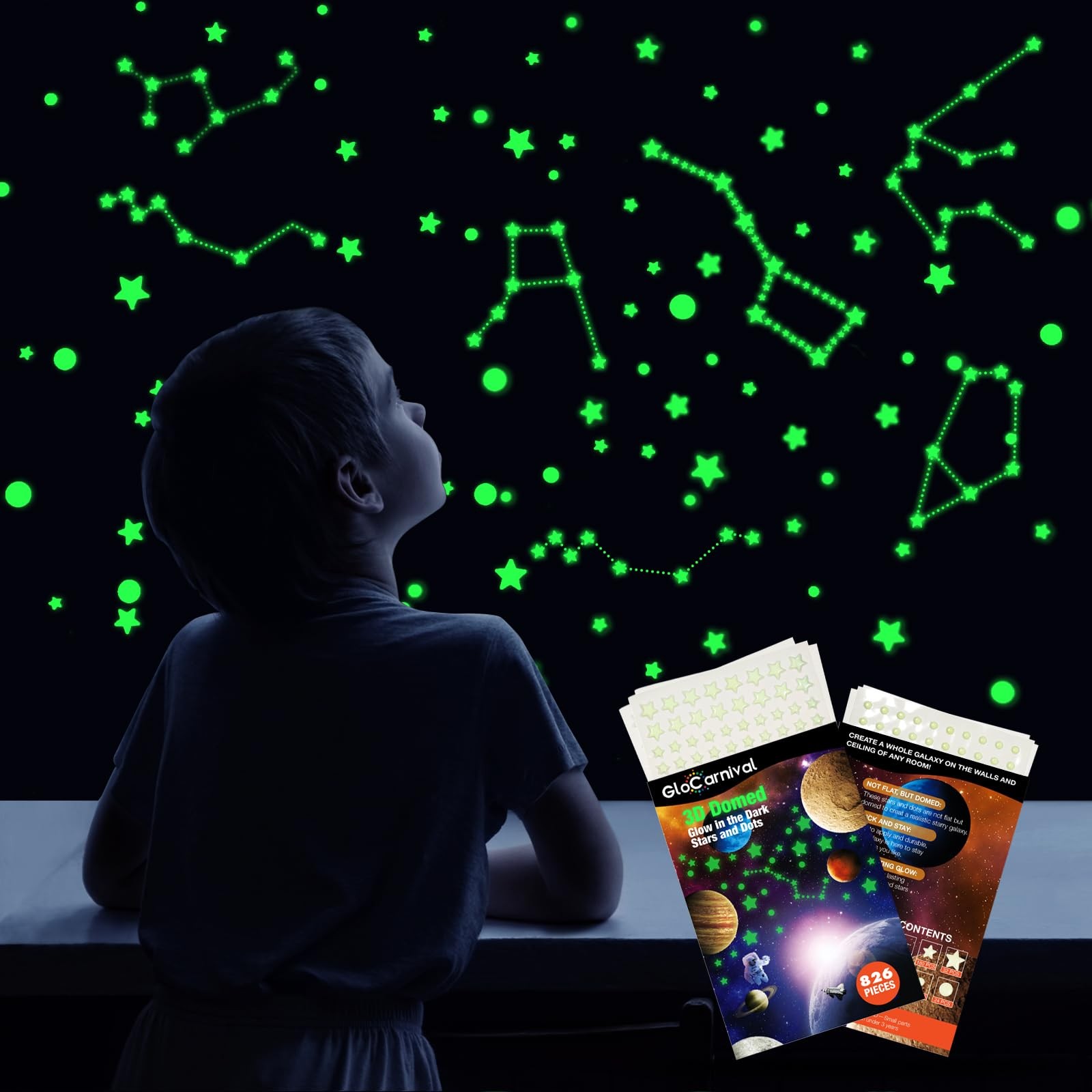 Realistic Tiny 3D Domed Glow in The Dark Stars, 826pcs Glow Dots and Stars, A…