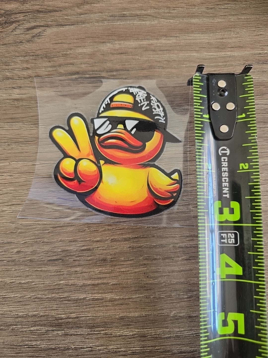 Rubber Duckie Wearing Hat And Peace Sign UV DTF Raised Decal Sticker For Vehicle