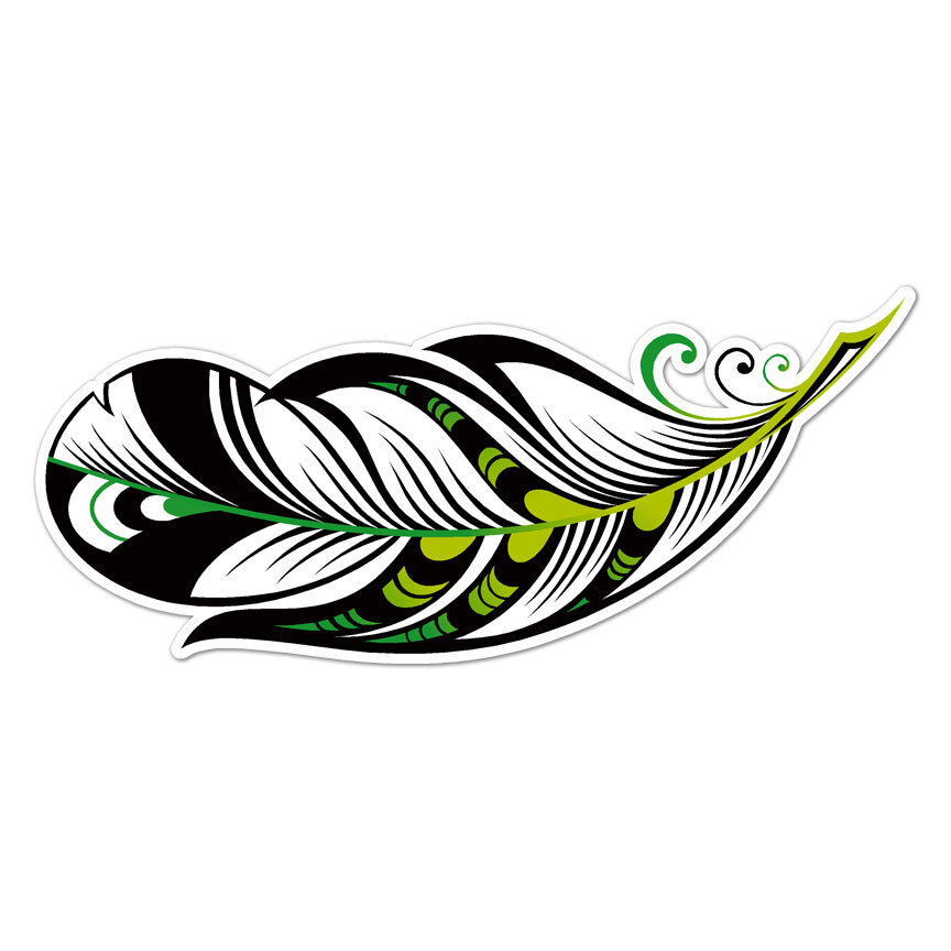 Green + Black Feather, Vinyl Decal Sticker, Indoor Outdoor, 3 Sizes, #8630