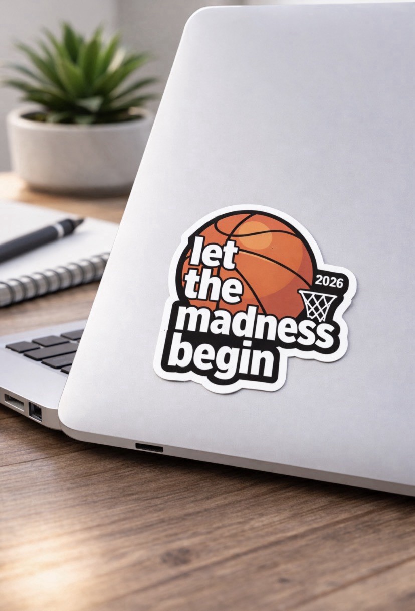 Basketball Vinyl Sticker, Modern Style, Small, Orange Black White