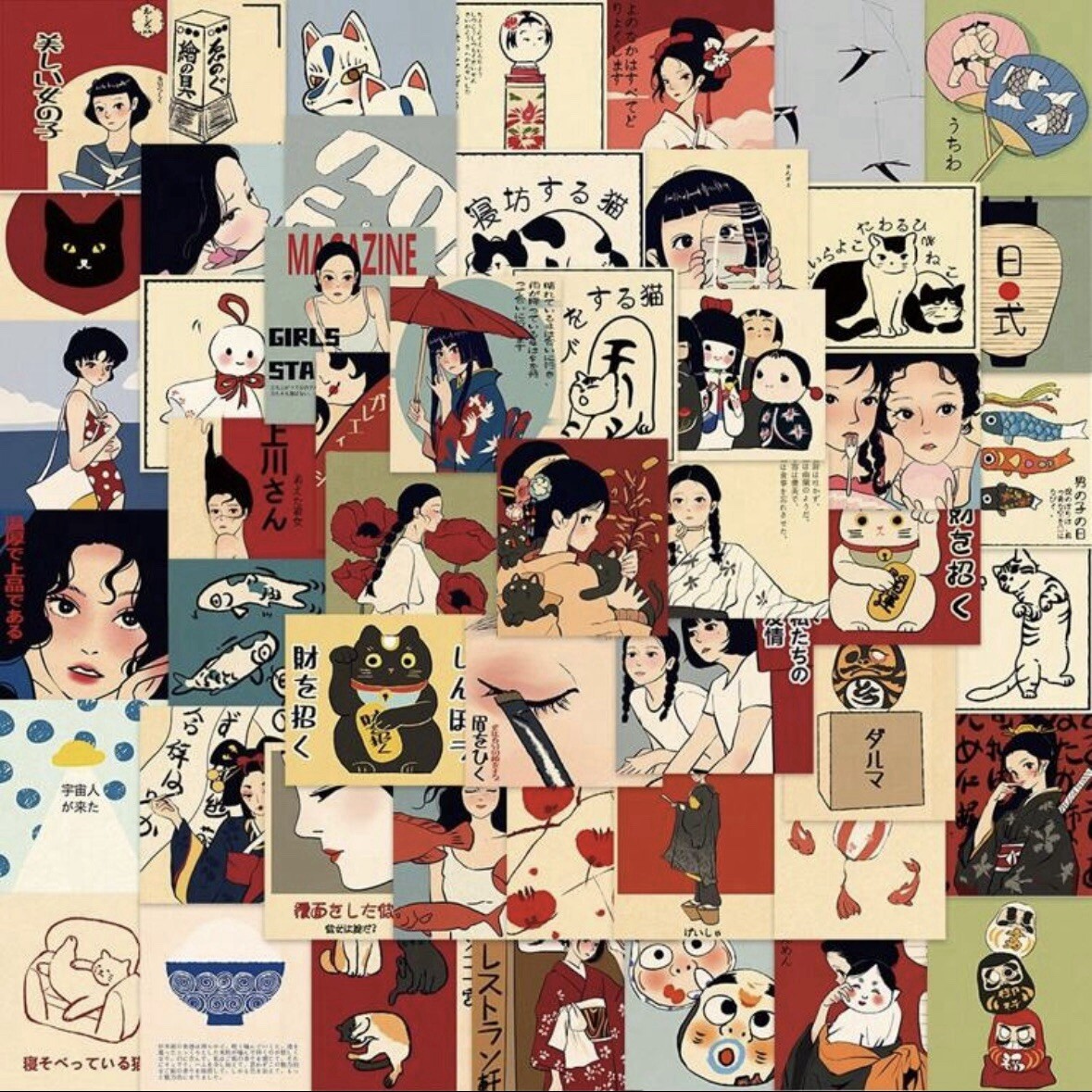 Japanese Retro Waterproof DIY Creative Doodle Stickers (random style) 25pcs/pack