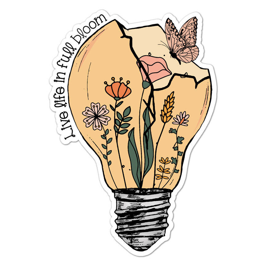 Full Bloom Light, Vinyl Decal Sticker, Indoor Outdoor, 3 Sizes, #8804