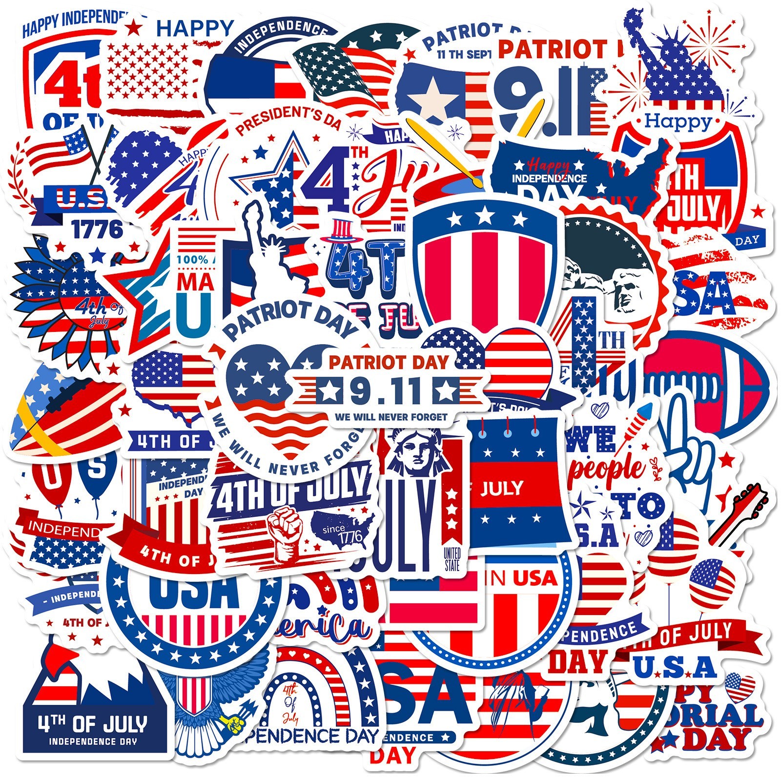 50PCS USA Flag Patriotic Stickers Independence Day Faith Decals for Laptop Phone