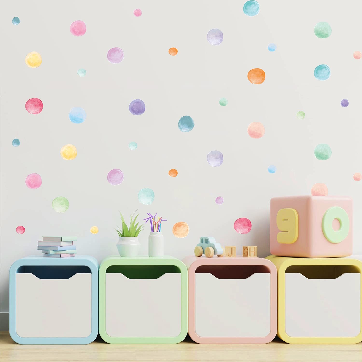 123 Pcs Pastel Polka Dots Wall Stickers, Colorful Round Wall Decal, Peel and …