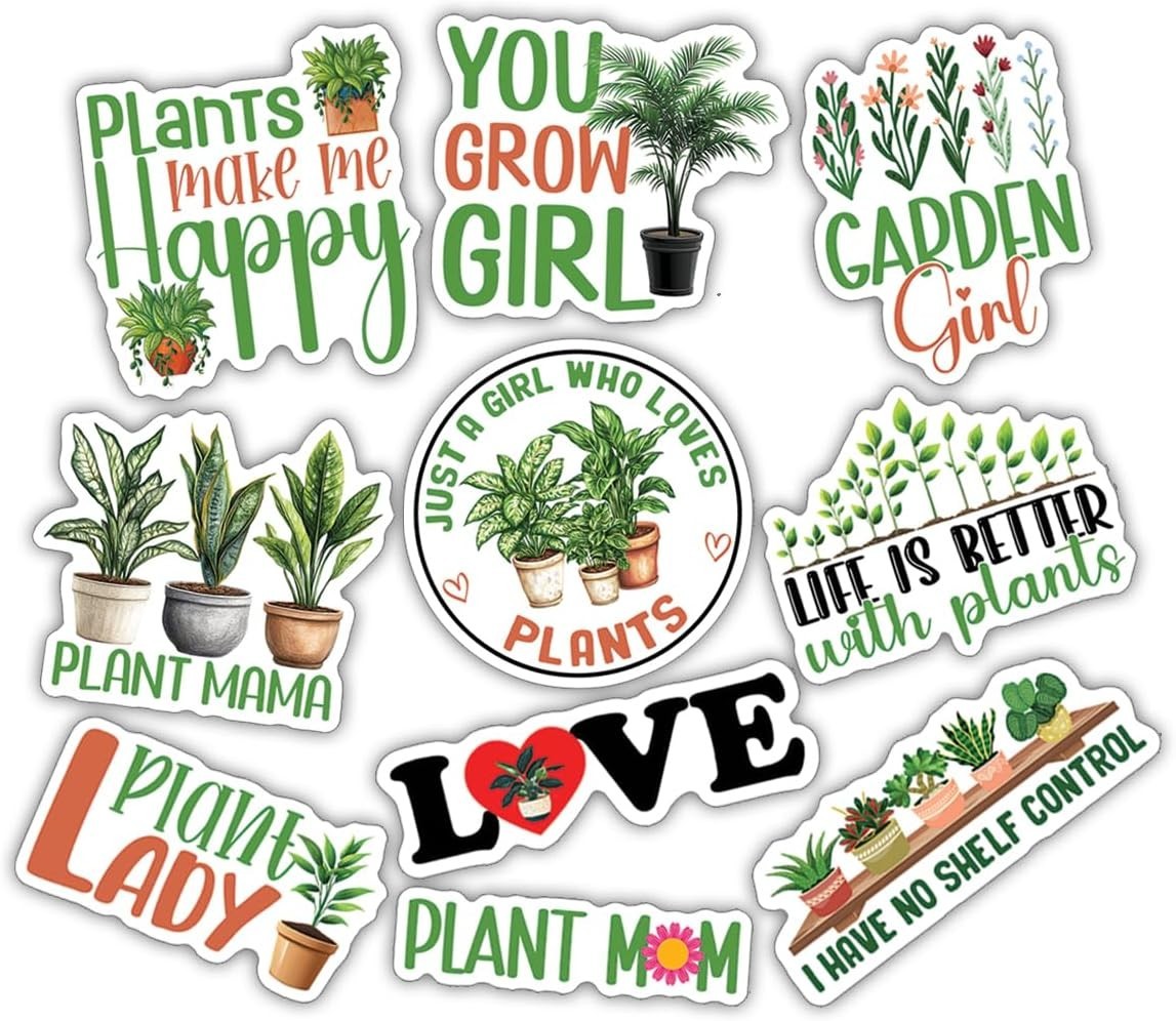10pcs Plant Mom Sticker, Garden Girl, Plant Whisperer, Cute Plant Pot for Lover
