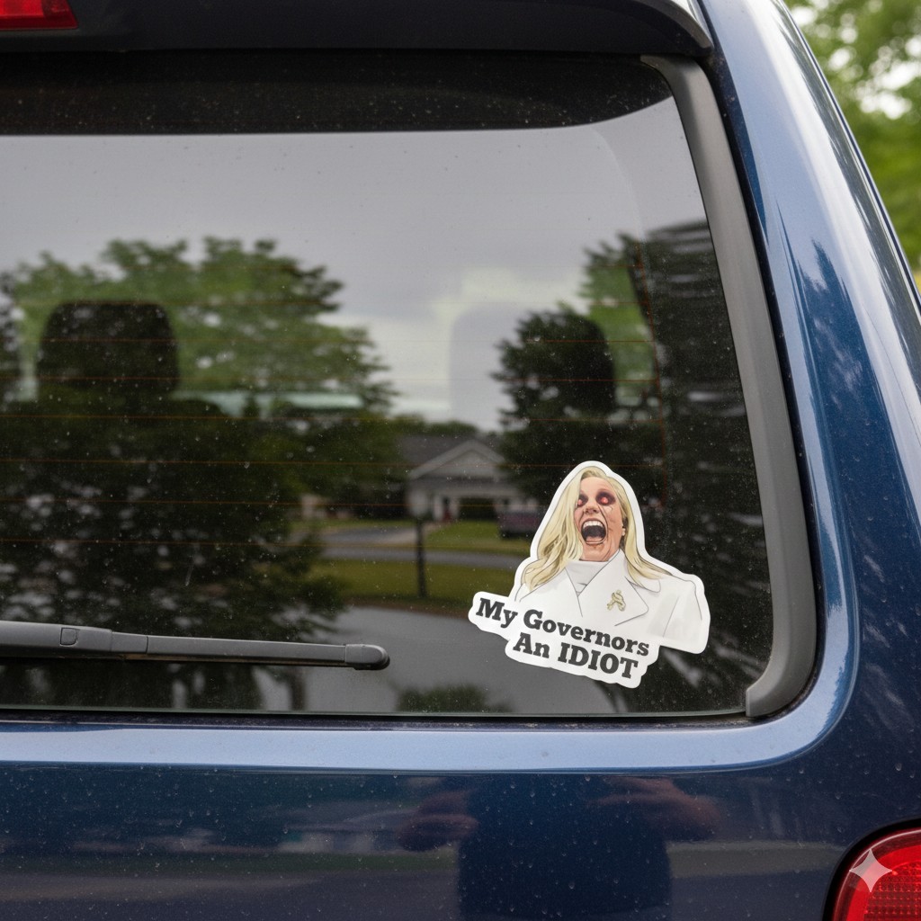 "My Governor Is An Idiot" Vinyl Sticker – Funny Political Satire – 4×3.81 Decal