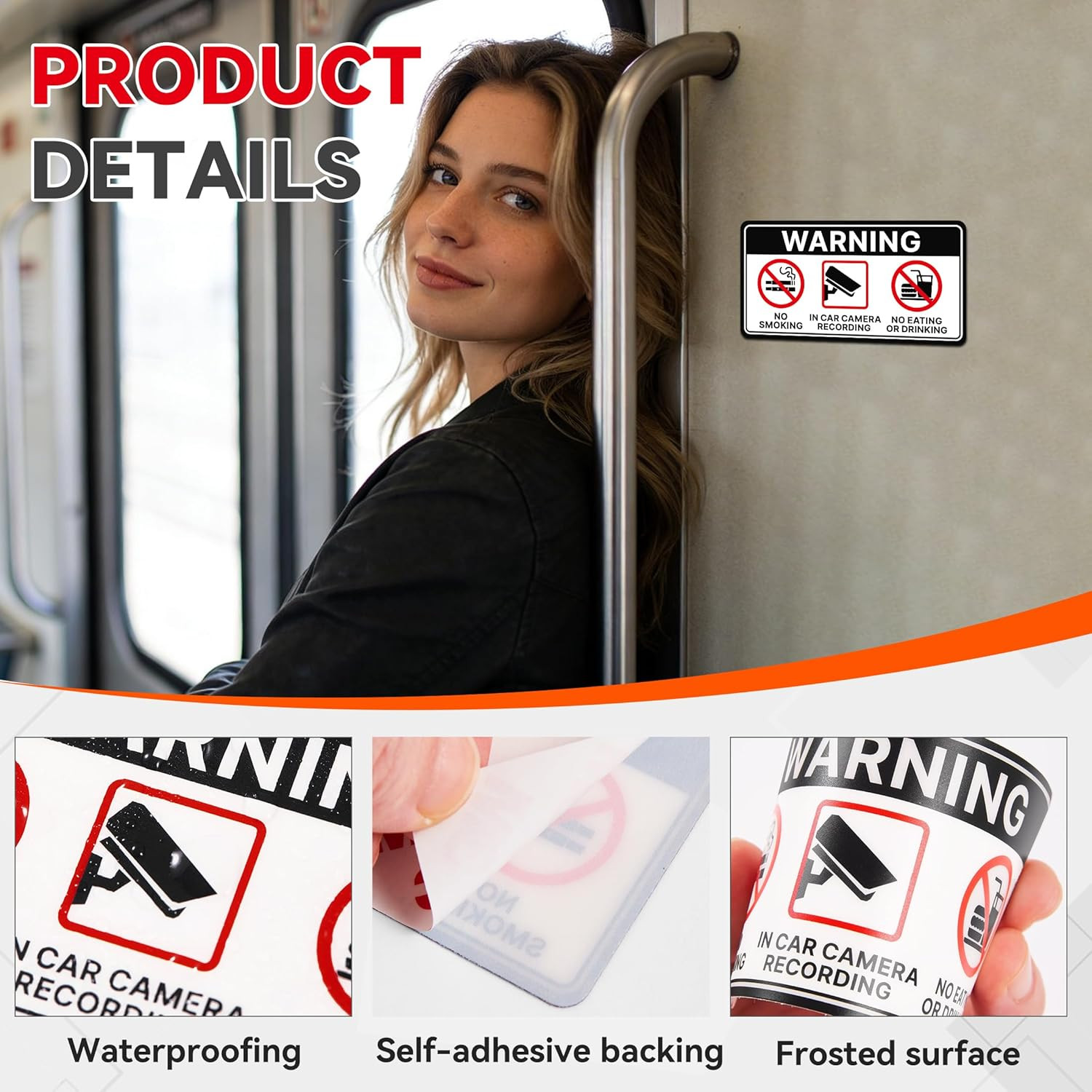 8 PCS No Smoking/No Eating/Car Camera Recording in This Vechicle Sign Sticker, W