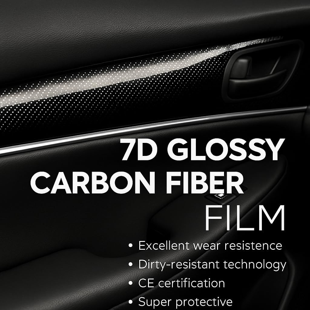 7D Super Glossy Black Carbon Fiber Vinyl Wrap, Anti-Wrinkle, Air Release Automot