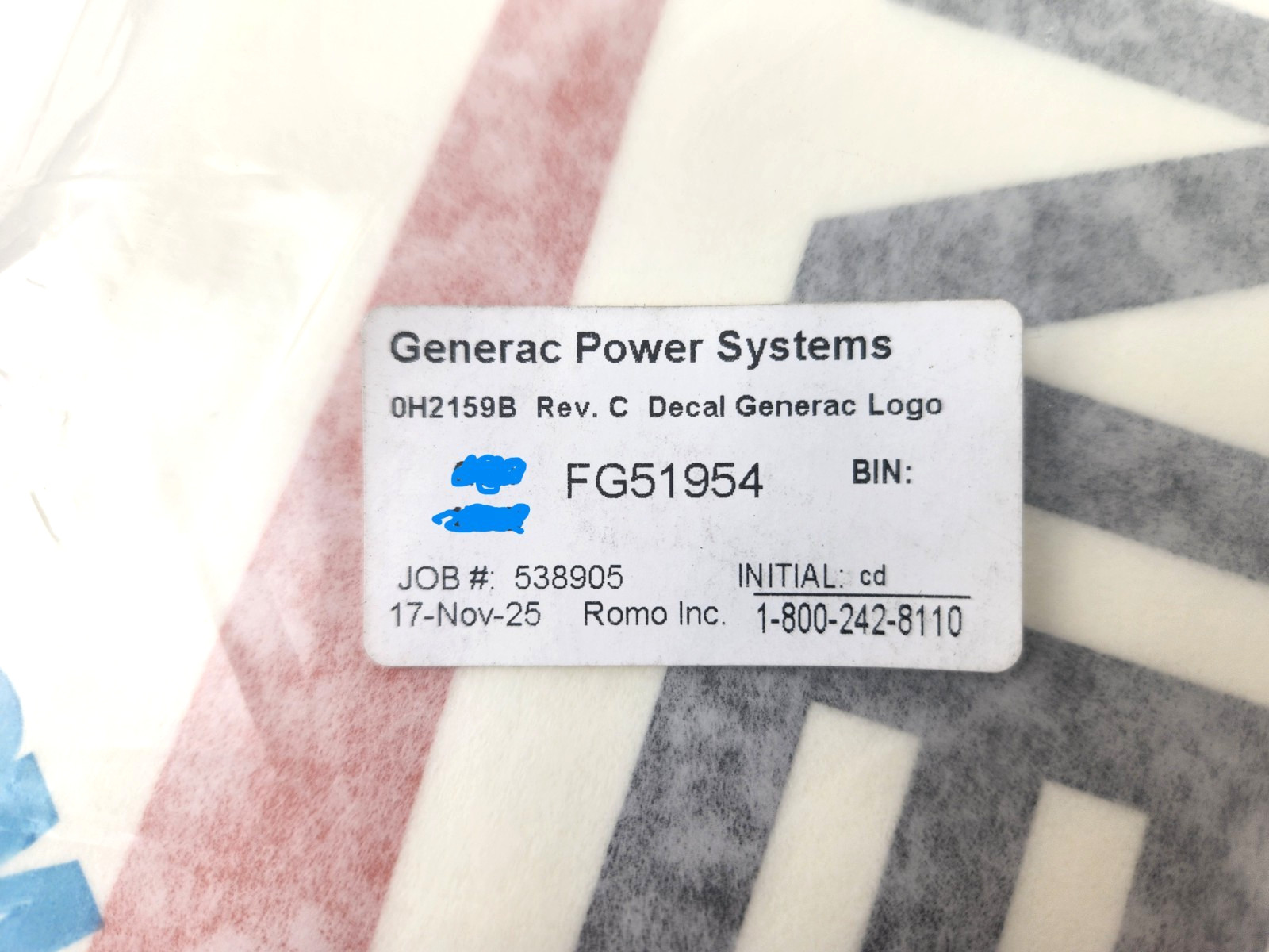 Generac Logo OEM Stick-On Decal Sticker 18" x 5.25" FG51954 for Generator