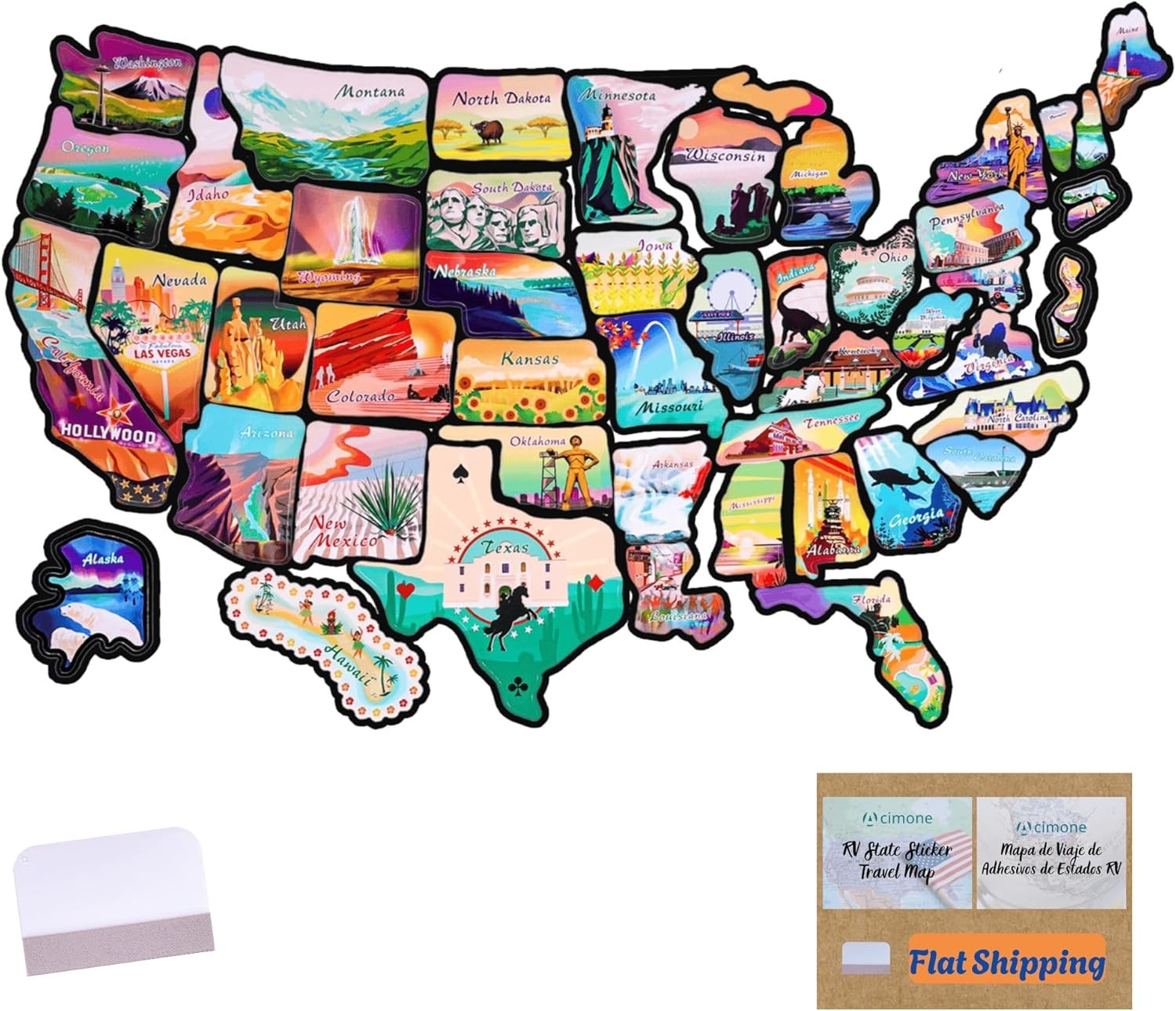 Colorful Waterproof RV State Travel Map Sticker – 11.8” x 15.75” for Adventures