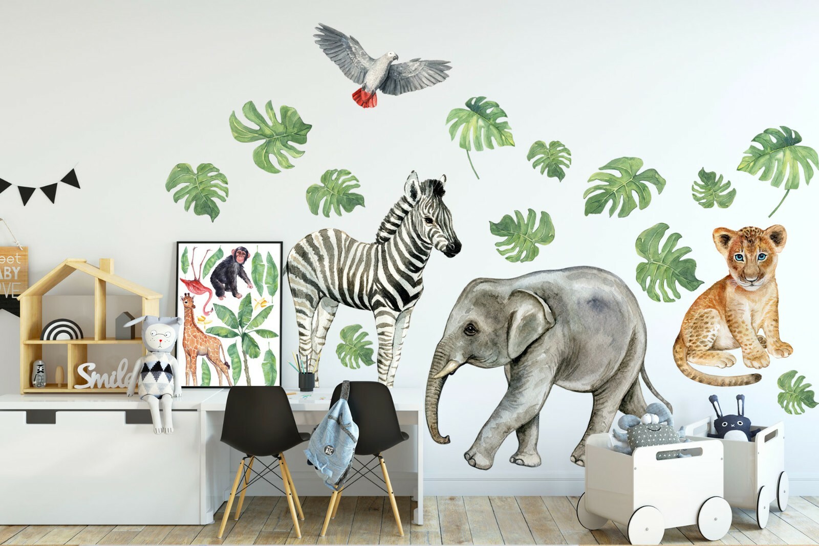 Wild Animals Elephant Lion Zebra Wall Fabric Decal Set Sticker Room Decor Gift