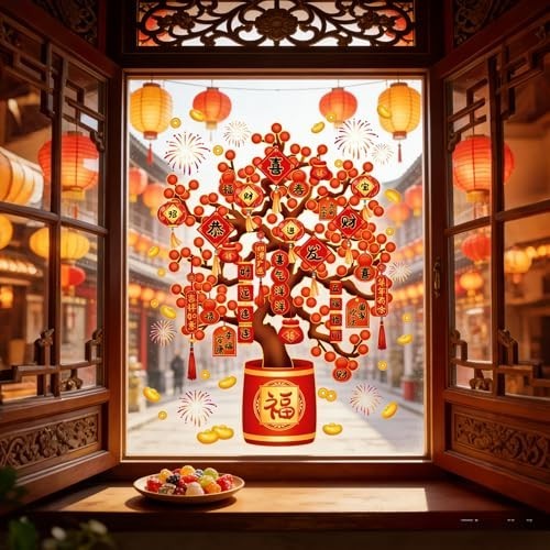 Chinese New Year Window Stickers – Fu Character Static Clings, Zodiac Horse Deco