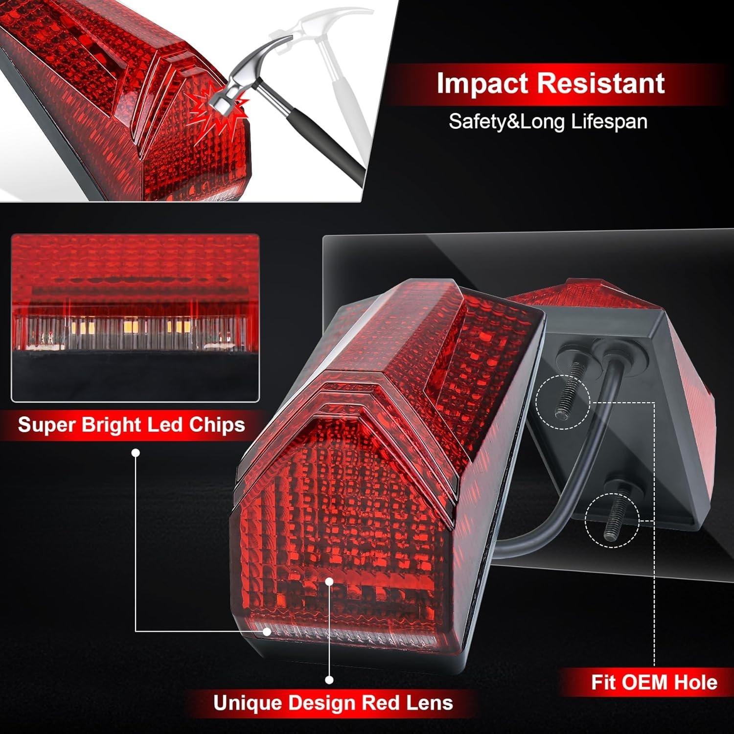 LED Tail Light 500% Bright Rear Brake Light with White License Plate Lighting