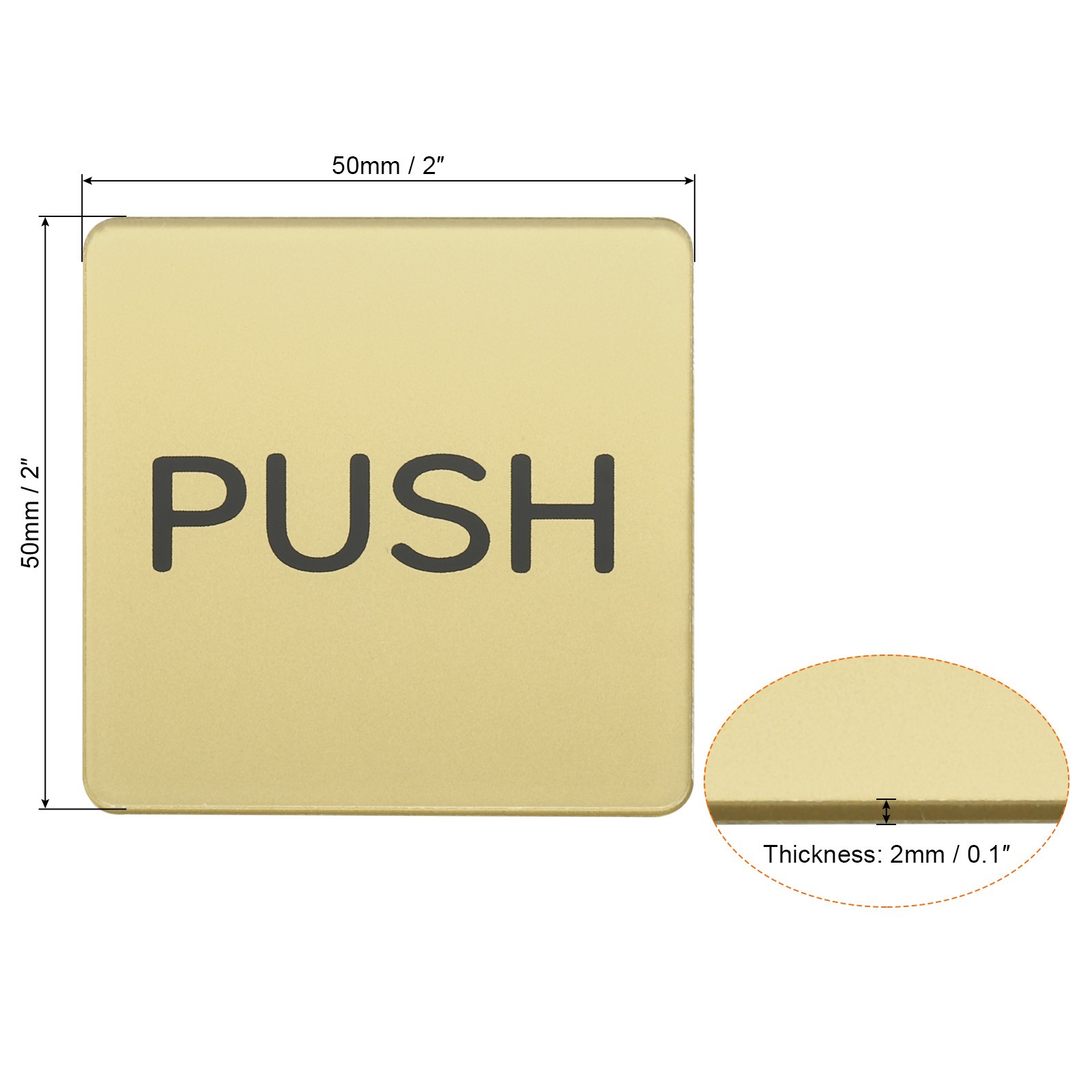 2 Pack Push Pull Door Sign Self-Adhesive Square Acrylic Gate Sticker Golden