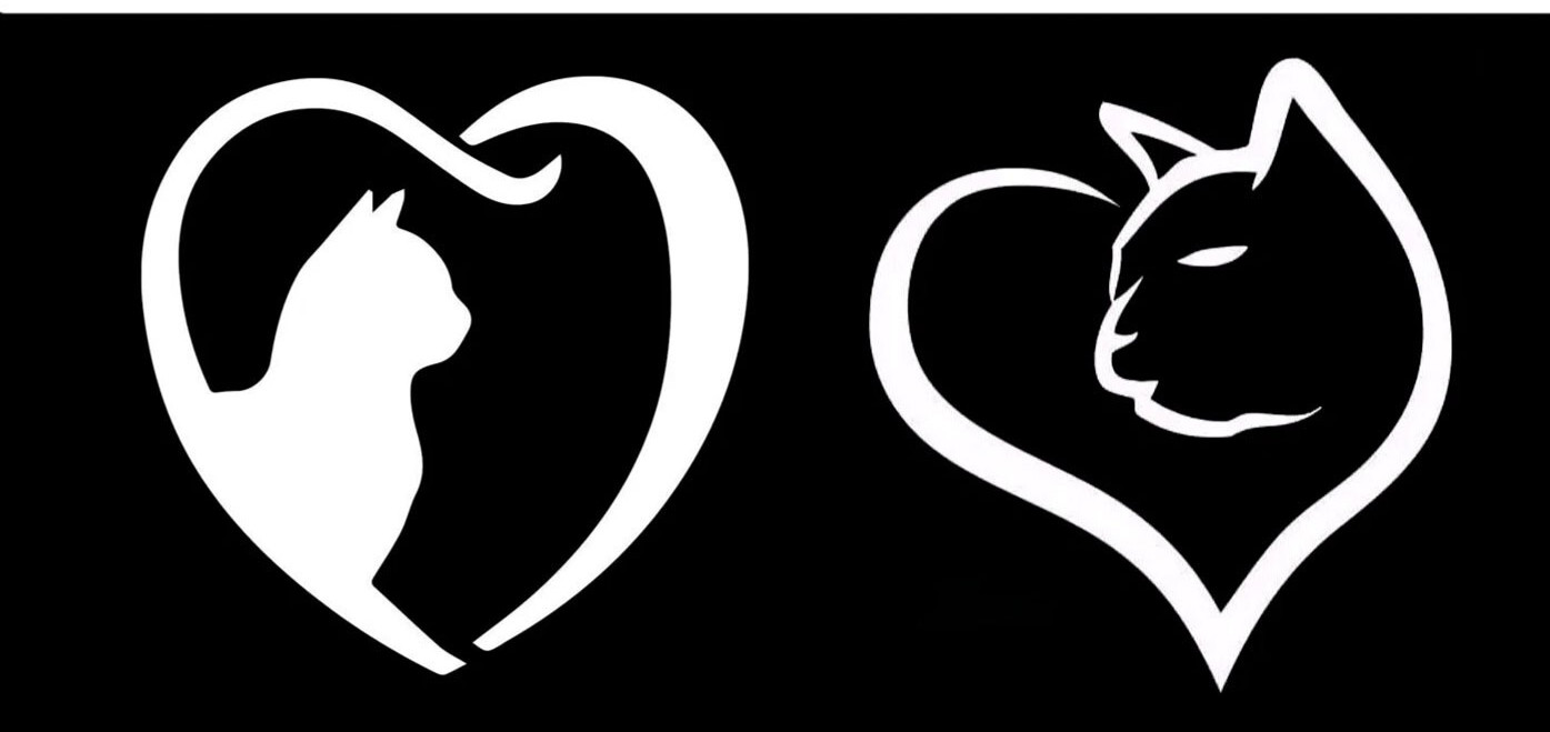 Cat Love Heart Two 3" White or Black Vinyl Graphic Decal Car Truck Window Laptop