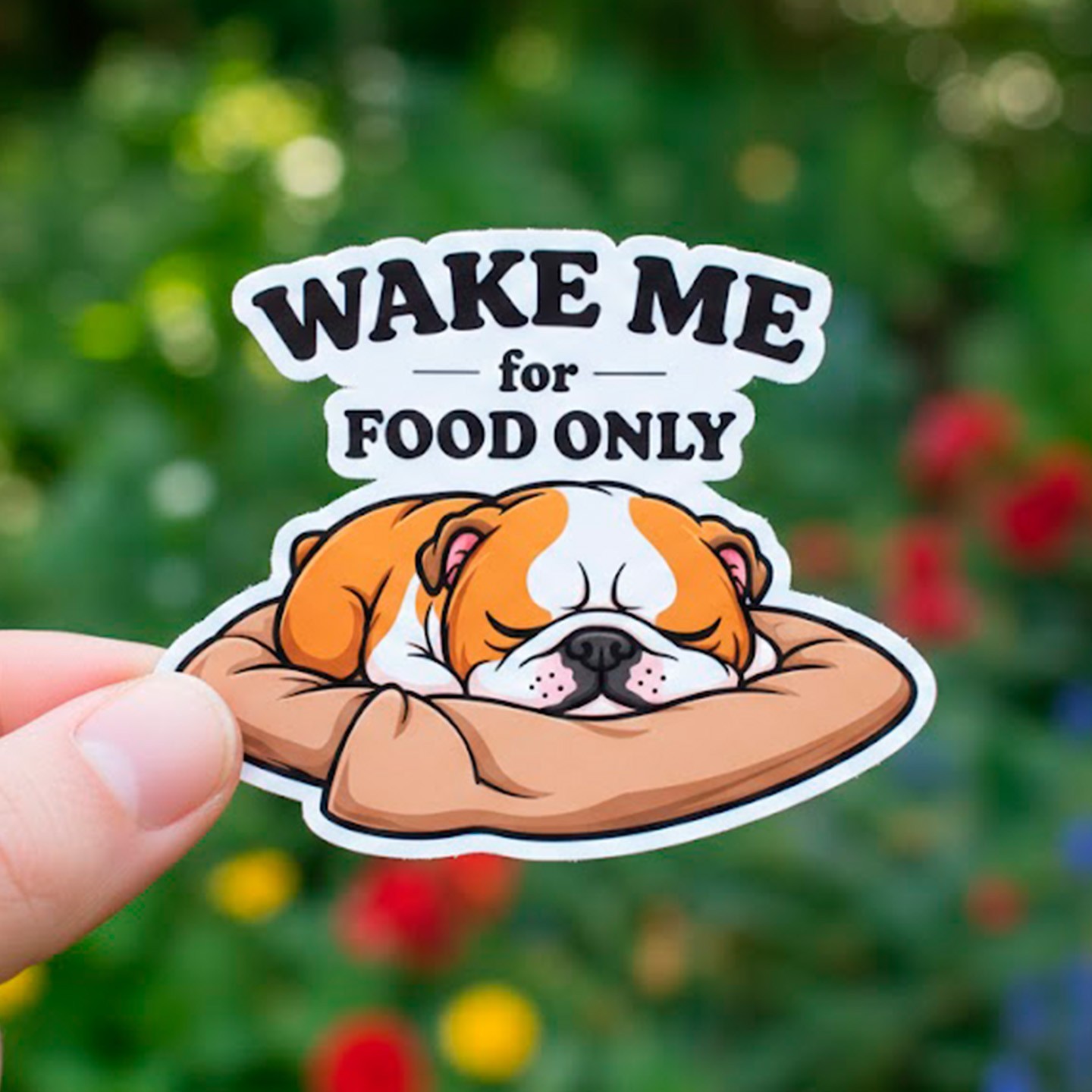 unny English Bulldog Sleeping Sticker Wake Me For Food Only Dog Decal Vinyl