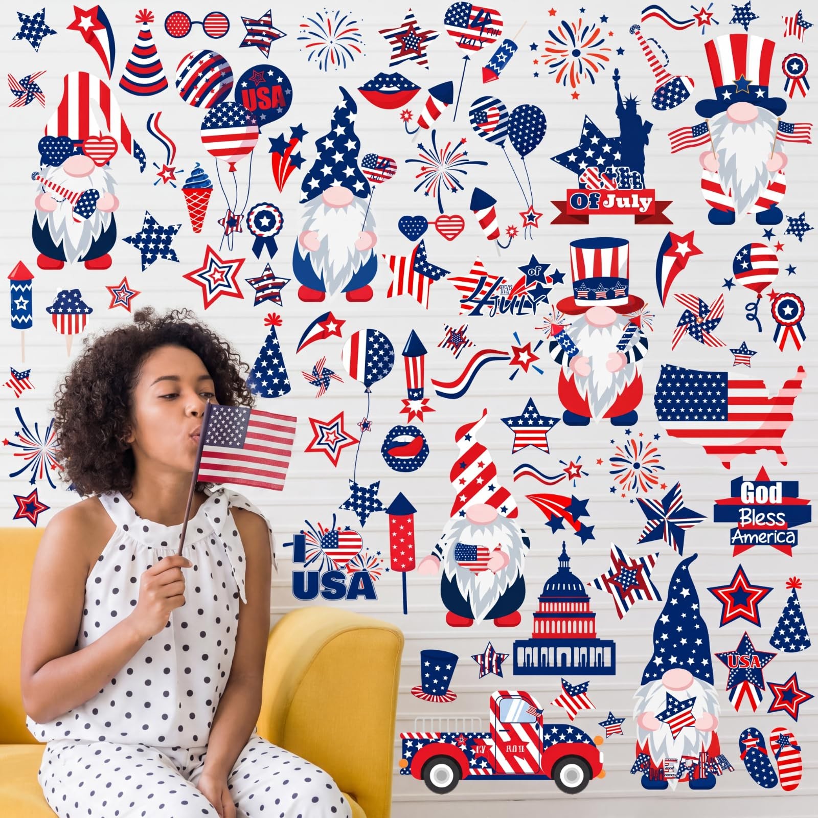 6 Sheets 4th of July Decoration Patriotic Wall Stickers Independence Day Wall
