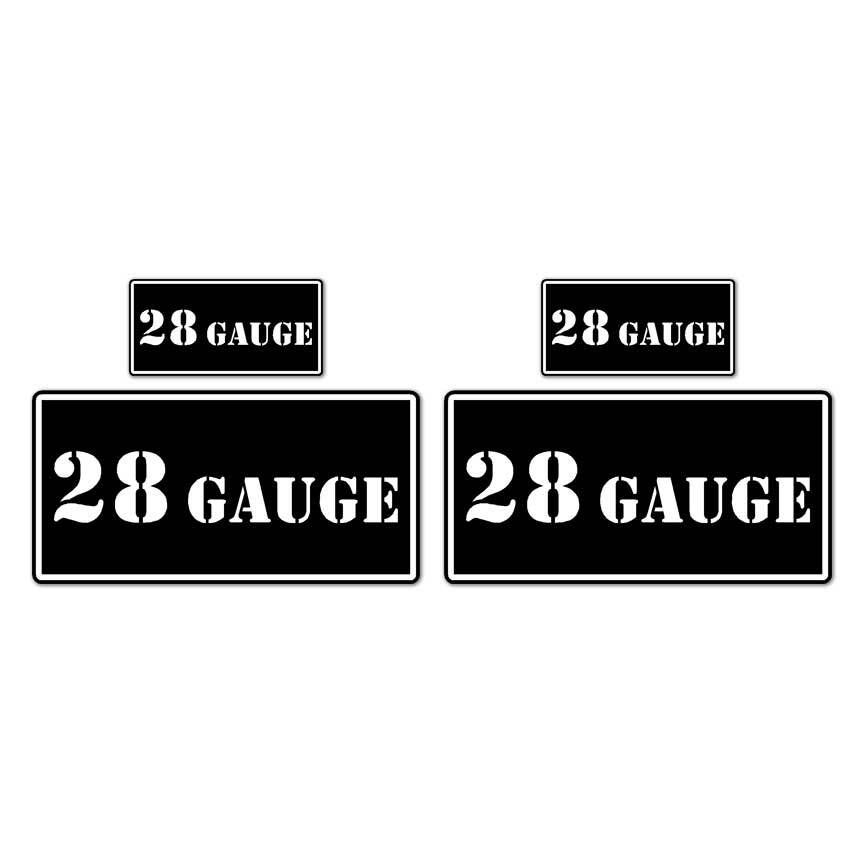 28 Gauge B&W Ammo Box Set, Vinyl Decal Sticker, 2@ 1"x2" & 2@ 2"x4", #8430