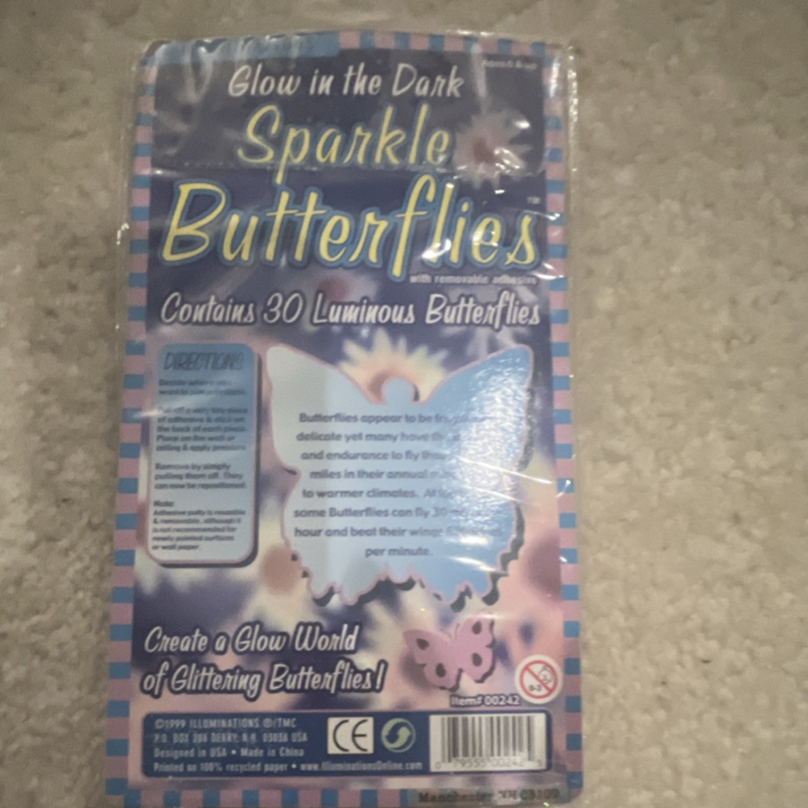 ILLUMINATIONS Glow in the Dark Sparkle Butterflies 30 Multicolor Stickers