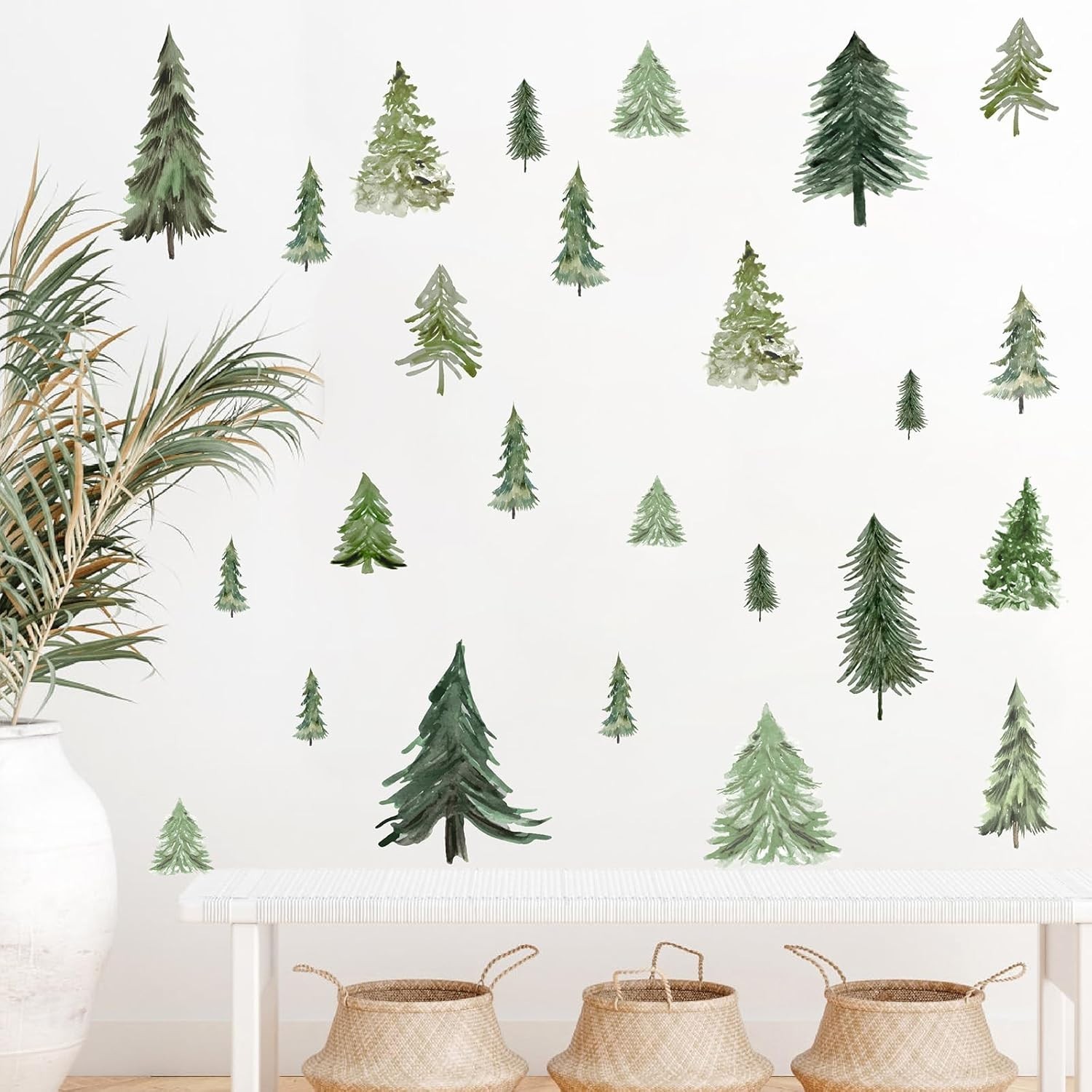 Charming Watercolor Green Tree Wall Decals – Ideal for Bedrooms & Living Rooms
