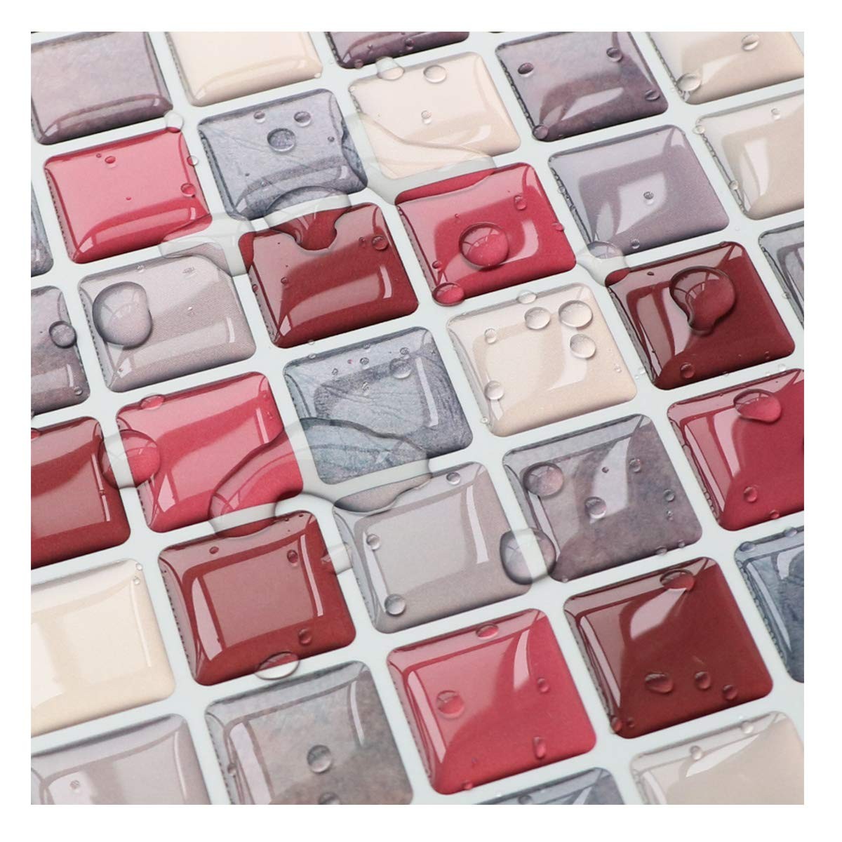 3D Mosaic Tile Sticker Removable Wallpaper Tile Red, 3D Adhesive Wall Tiles B…