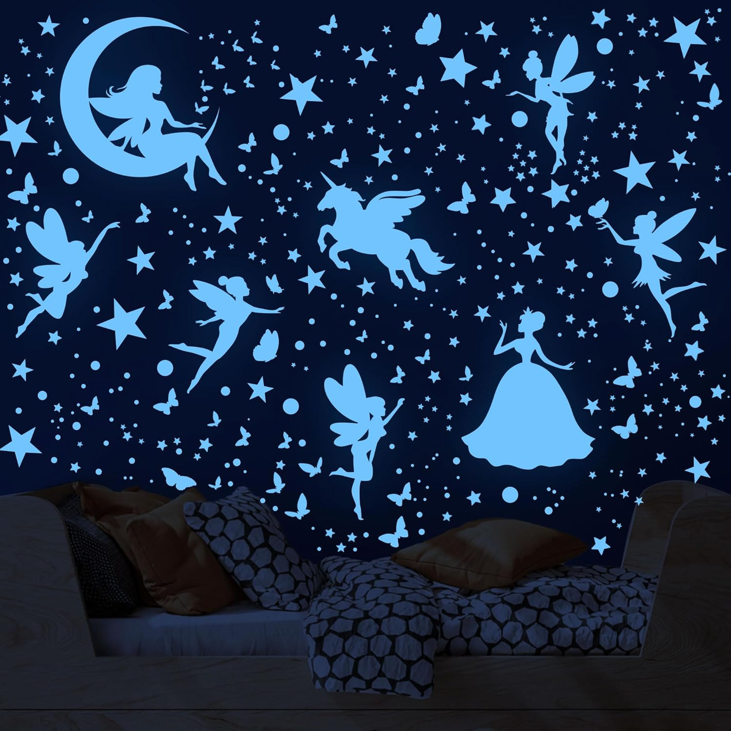 Glow in the Dark Stars Unicorn Bedroom Decor for Girls – Fairy Butterfly Wall De