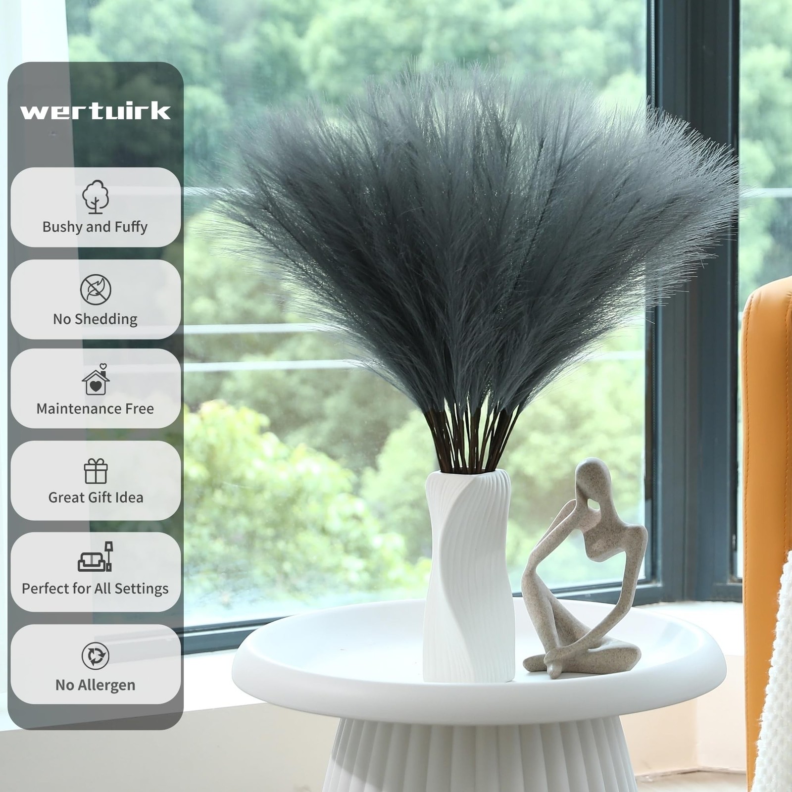 60pcs Grey Pampas Grass Decor – 24 Inch Long Faux Pampas Grass Decor, Artific…