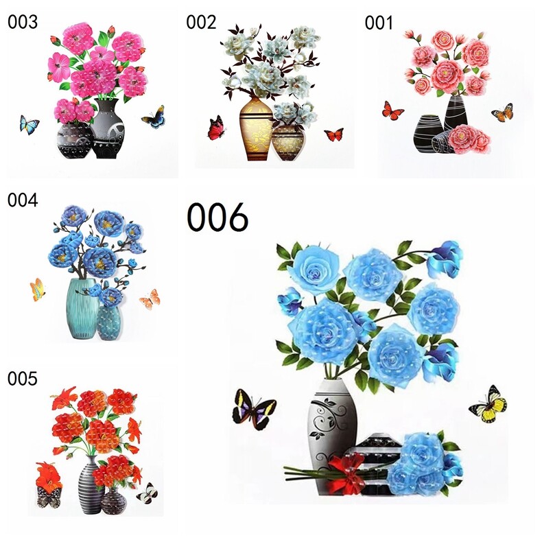 Mural Self Adhesive 3D Sticker PVC Flower Decal Butterfly Bedroom Furniture Vase