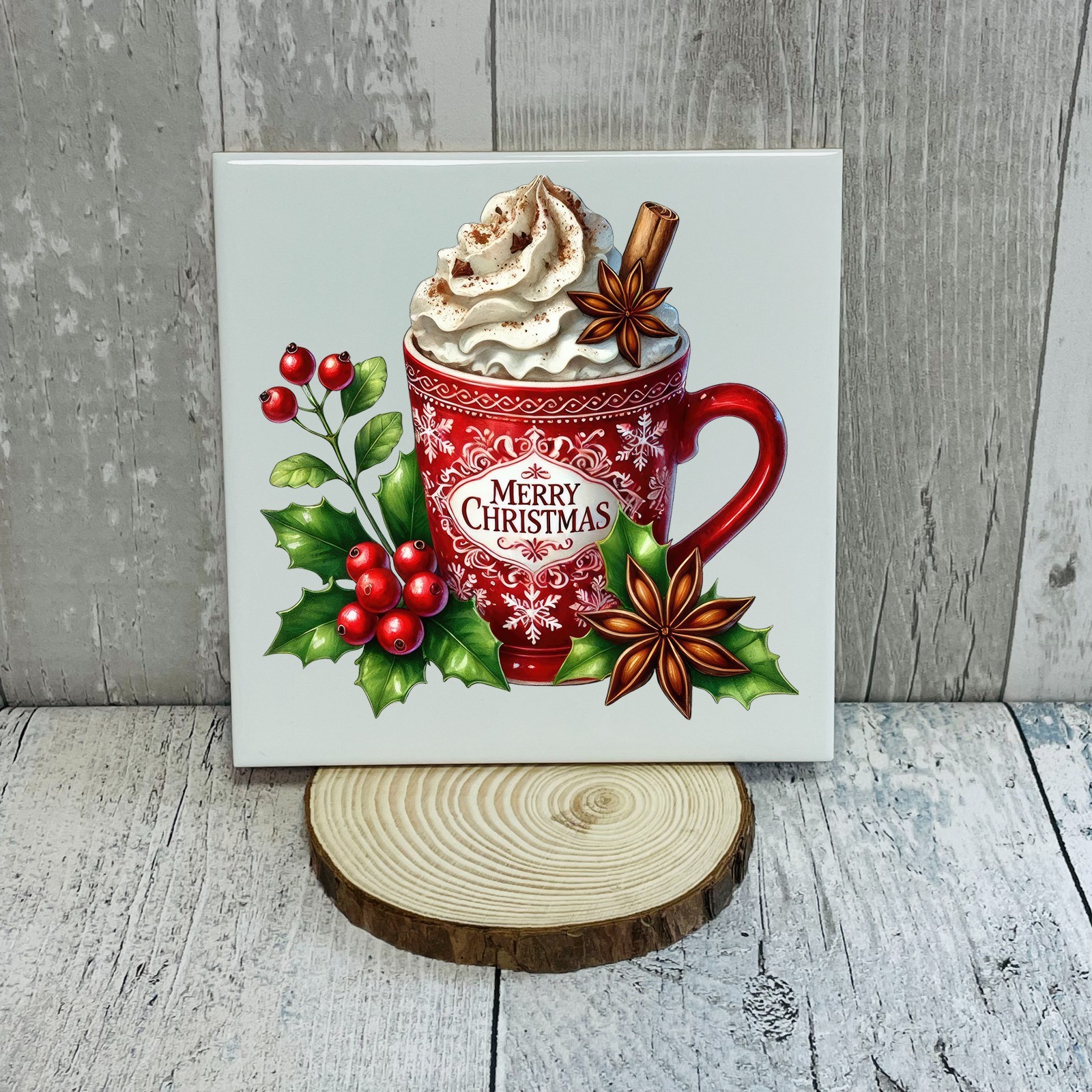 Holly Hot Cocoa Christmas UV DTF Transparent Sticker / Decal