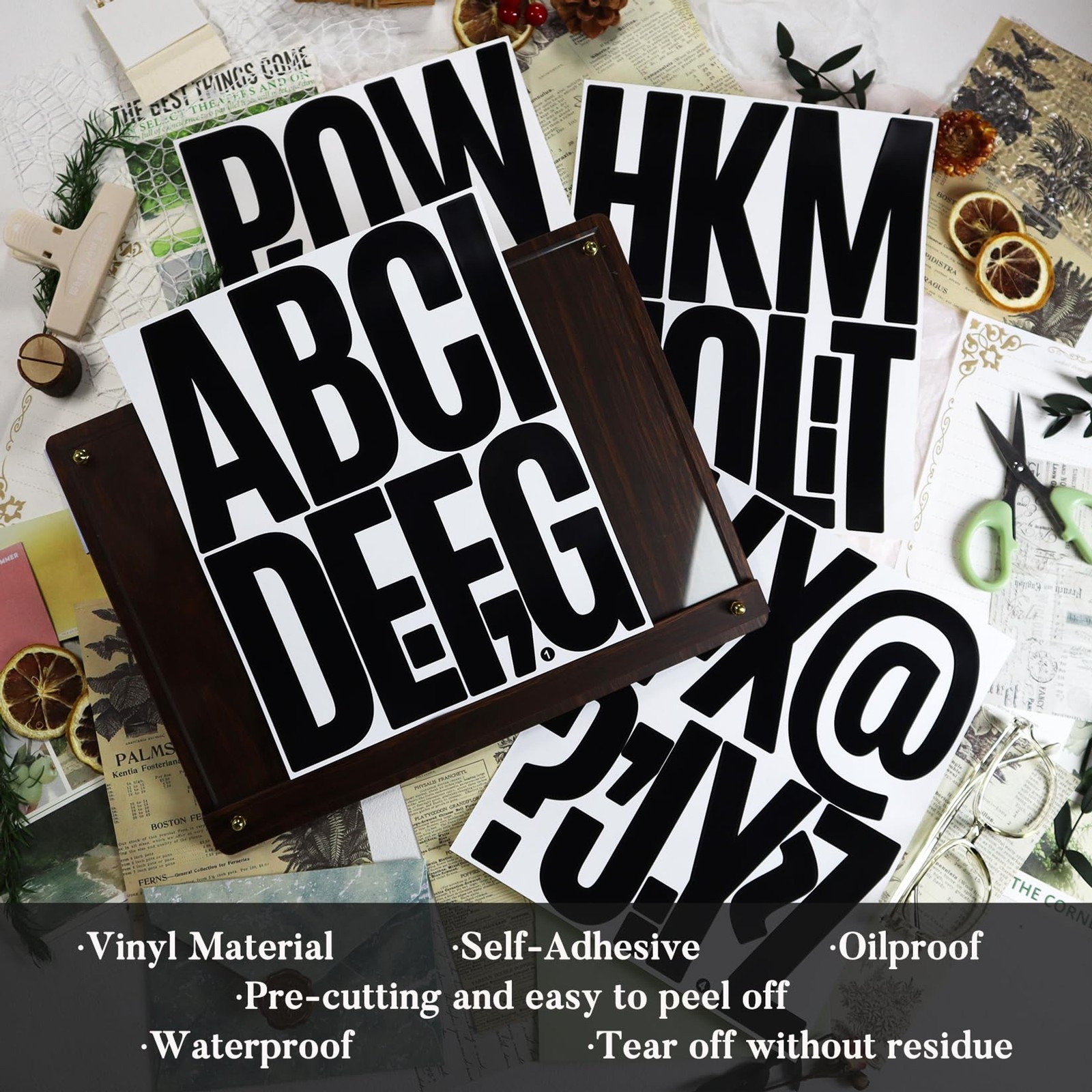114 Large Sticky Black Alphabet Stickers, 12 Sheets 5 Inch | Sticker Decals for