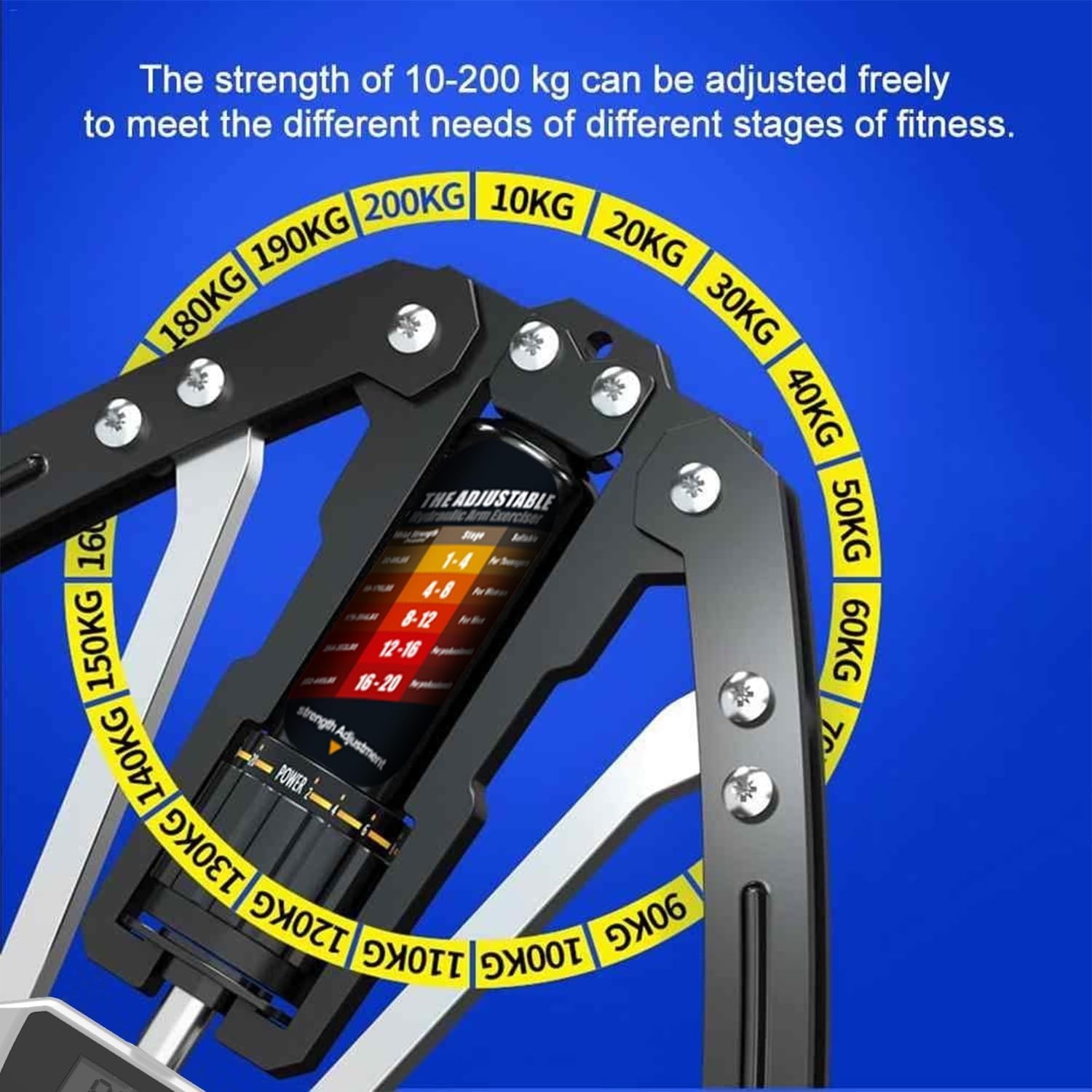 Hydraulic Adjustable Arm Exerciser: 22-440lbs Strength Trainer with LCD Display