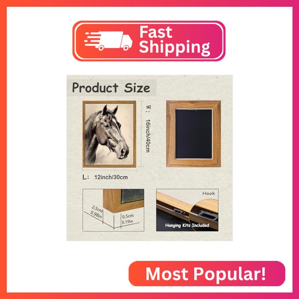 KBKBART Framed Canvas Horse Wall Art, Vintage Western Decor Horse Portrait Canva