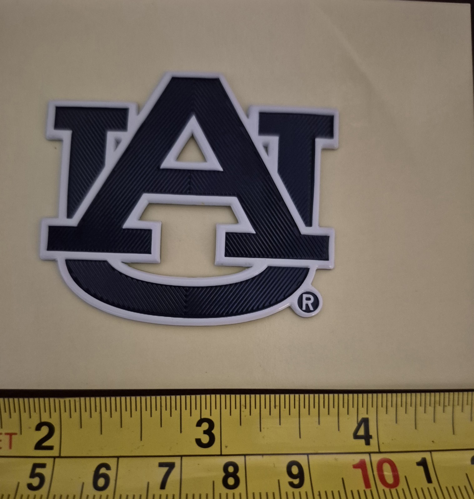 Auburn University Logo Iron On Patch. Black White Letter