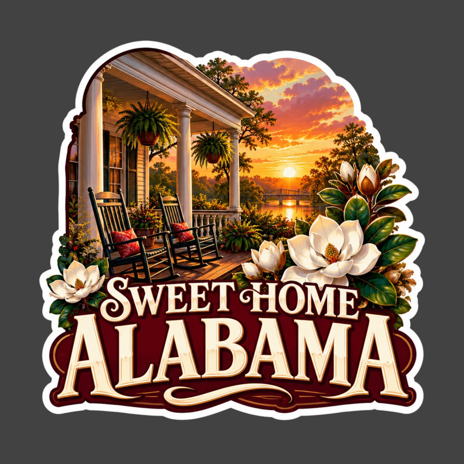 Sweet Home Alabama Sticker Vinyl Decal Southern Porch Magnolia Sunset Home