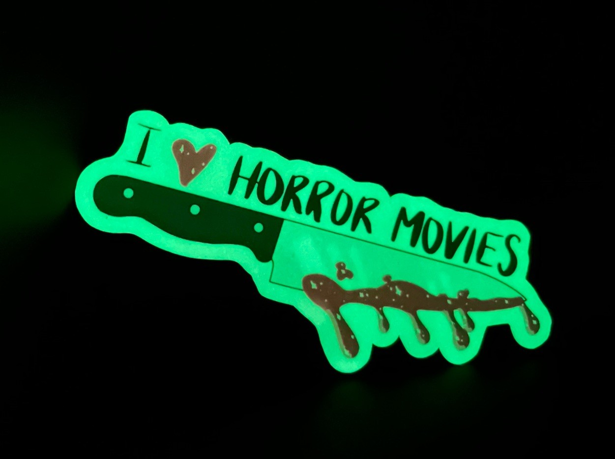 Horror Sticker Pack Glow in Dark 4pc | Creepy Cute VHS Knife Waterproof Stickers