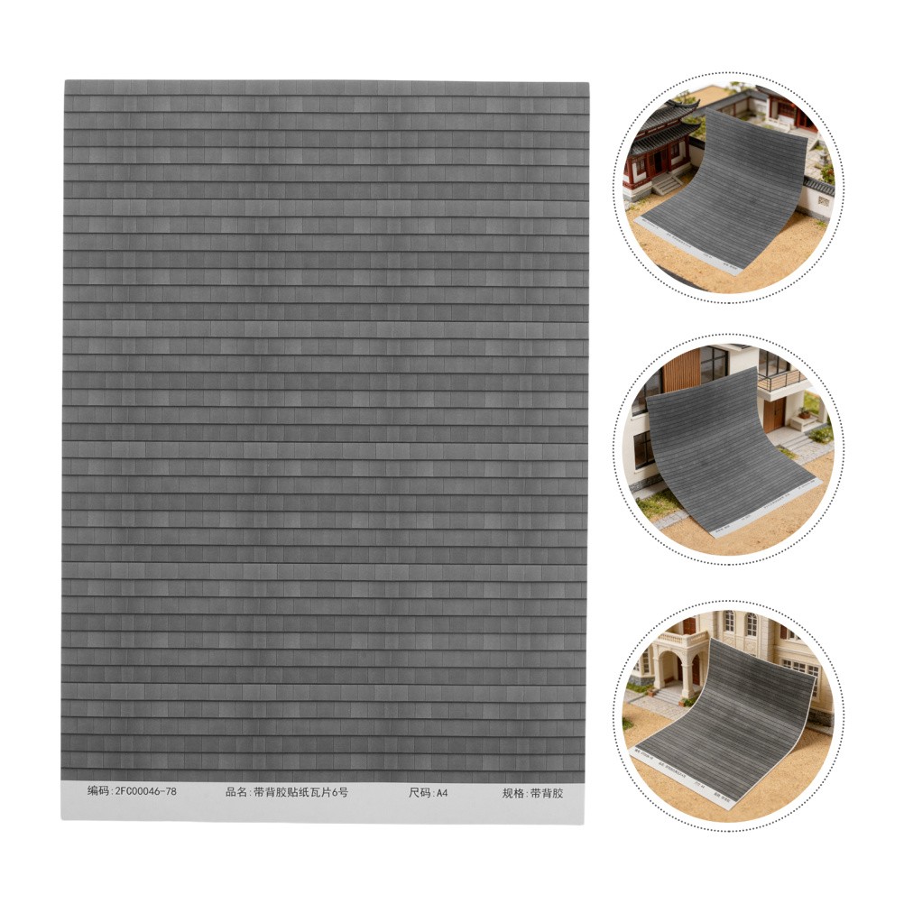 4 Sheets Simulation Tile Stickers Mini Dollhouse Roof Adhesive